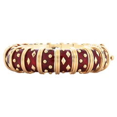 Tiffany & Co. Schlumberger Red Enamel Dot Losange Bangle Bracelet in 18K Gold