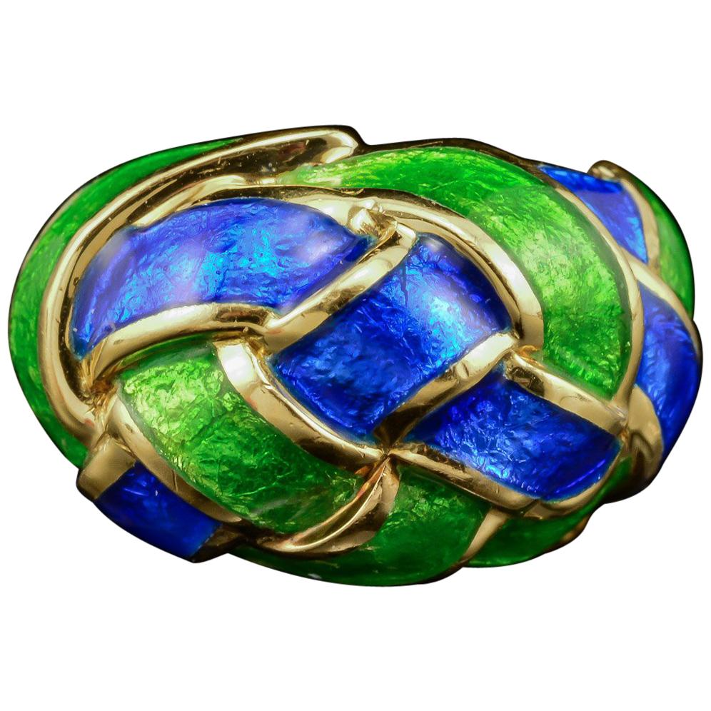 Tiffany & Co. Schlumberger Ring Blue Green Enamel