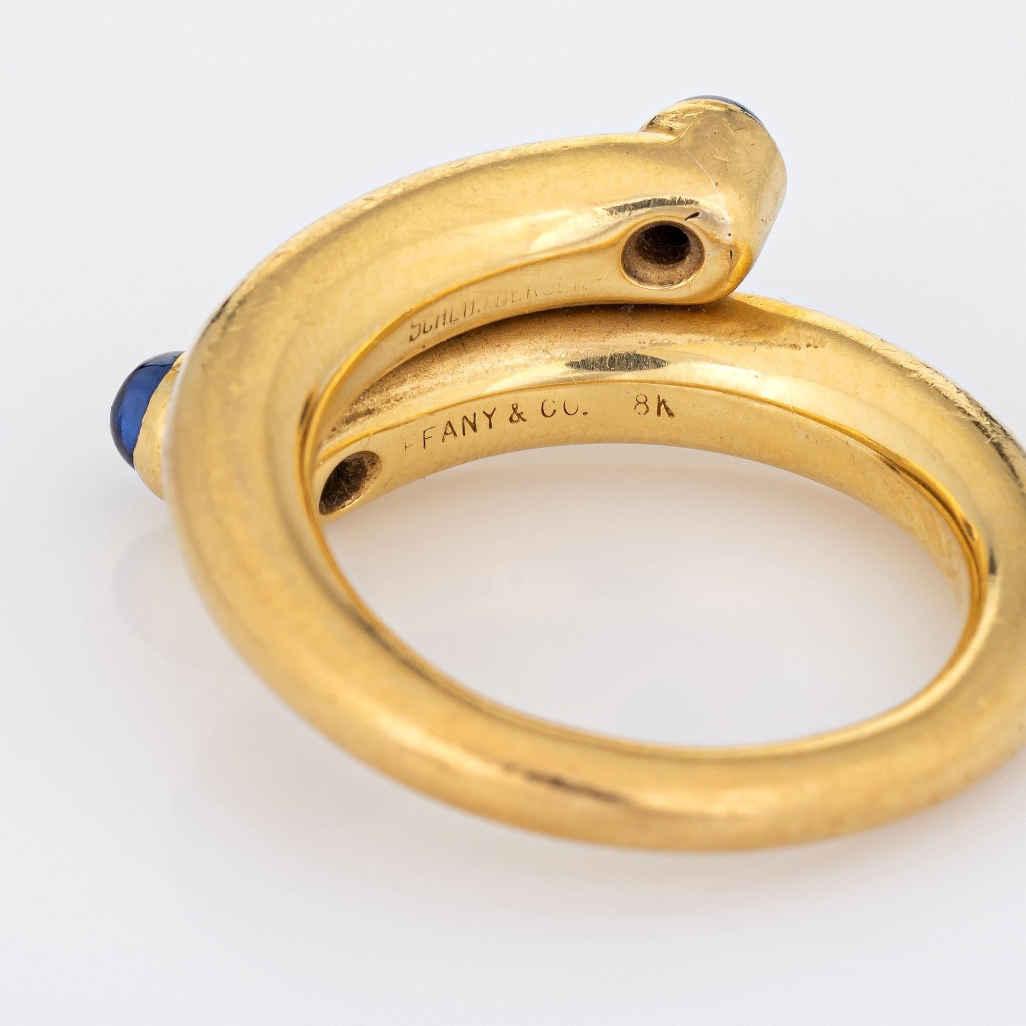 Tiffany & Co. Schlumberger Ring Cabochon Sapphire Coil Bypass Band Estate In Good Condition In Torrance, CA