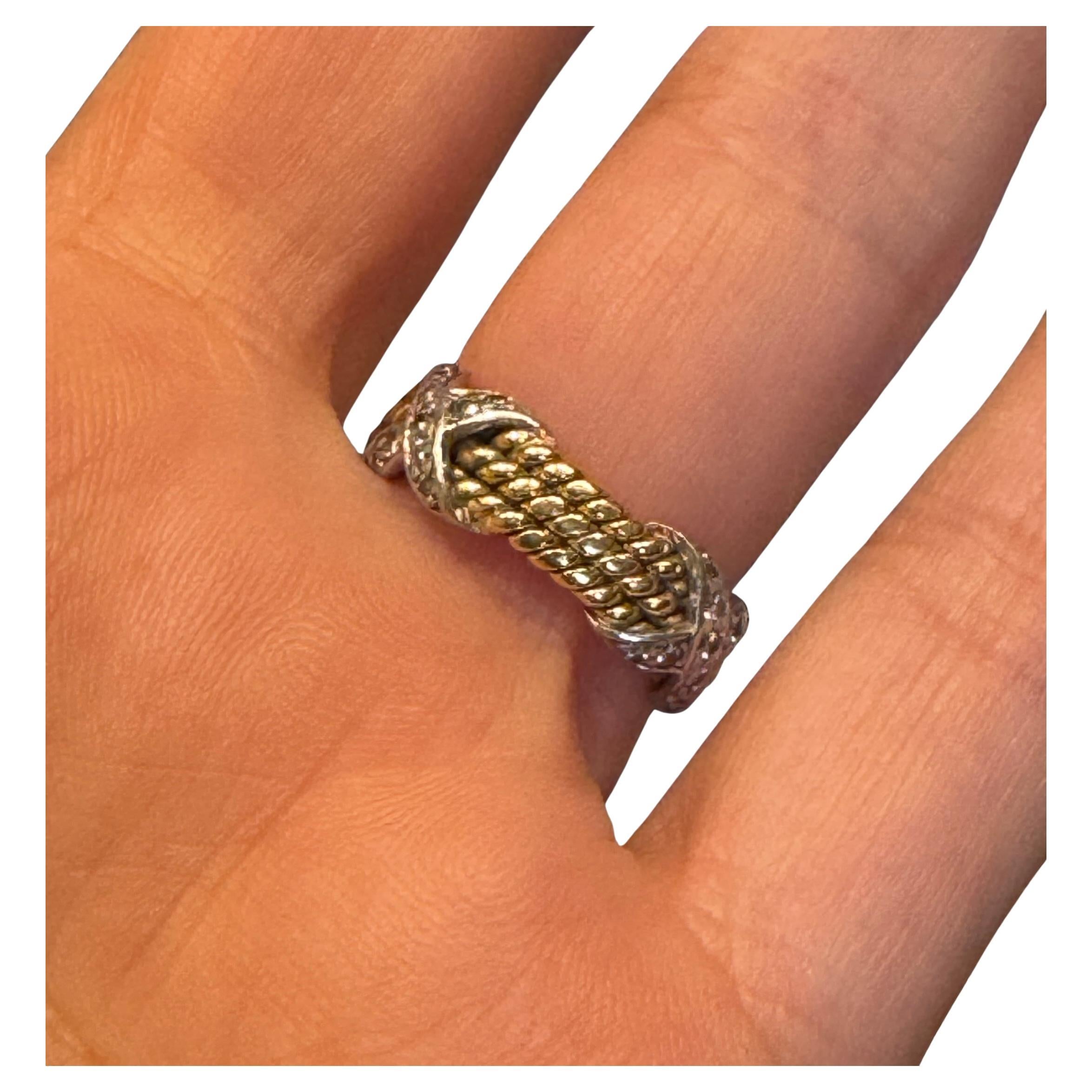 Contemporary TIFFANY & CO. Schlumberger Rope 3-Row Diamond Platinum 18K Gold Ring For Sale