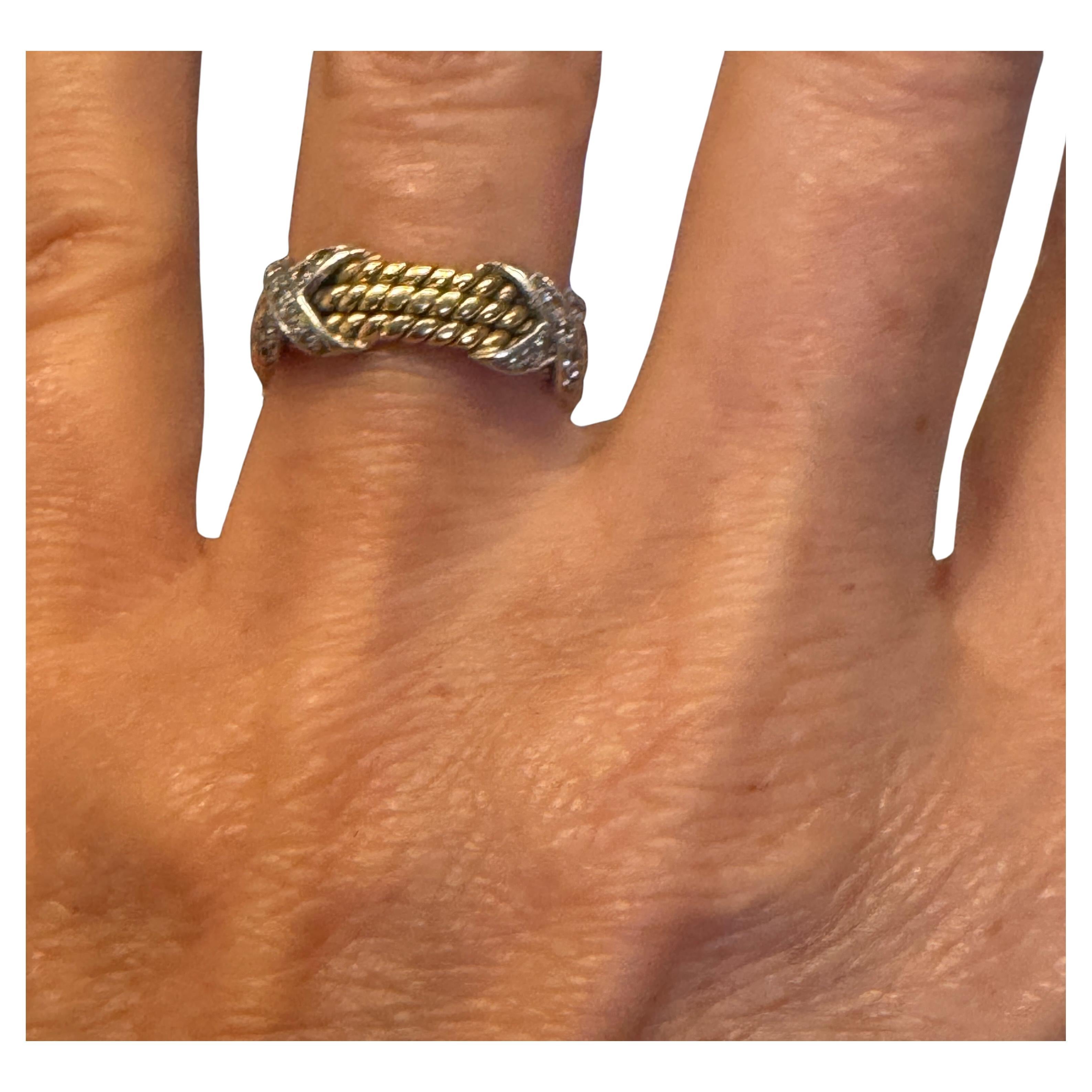 Round Cut TIFFANY & CO. Schlumberger Rope 3-Row Diamond Platinum 18K Gold Ring For Sale