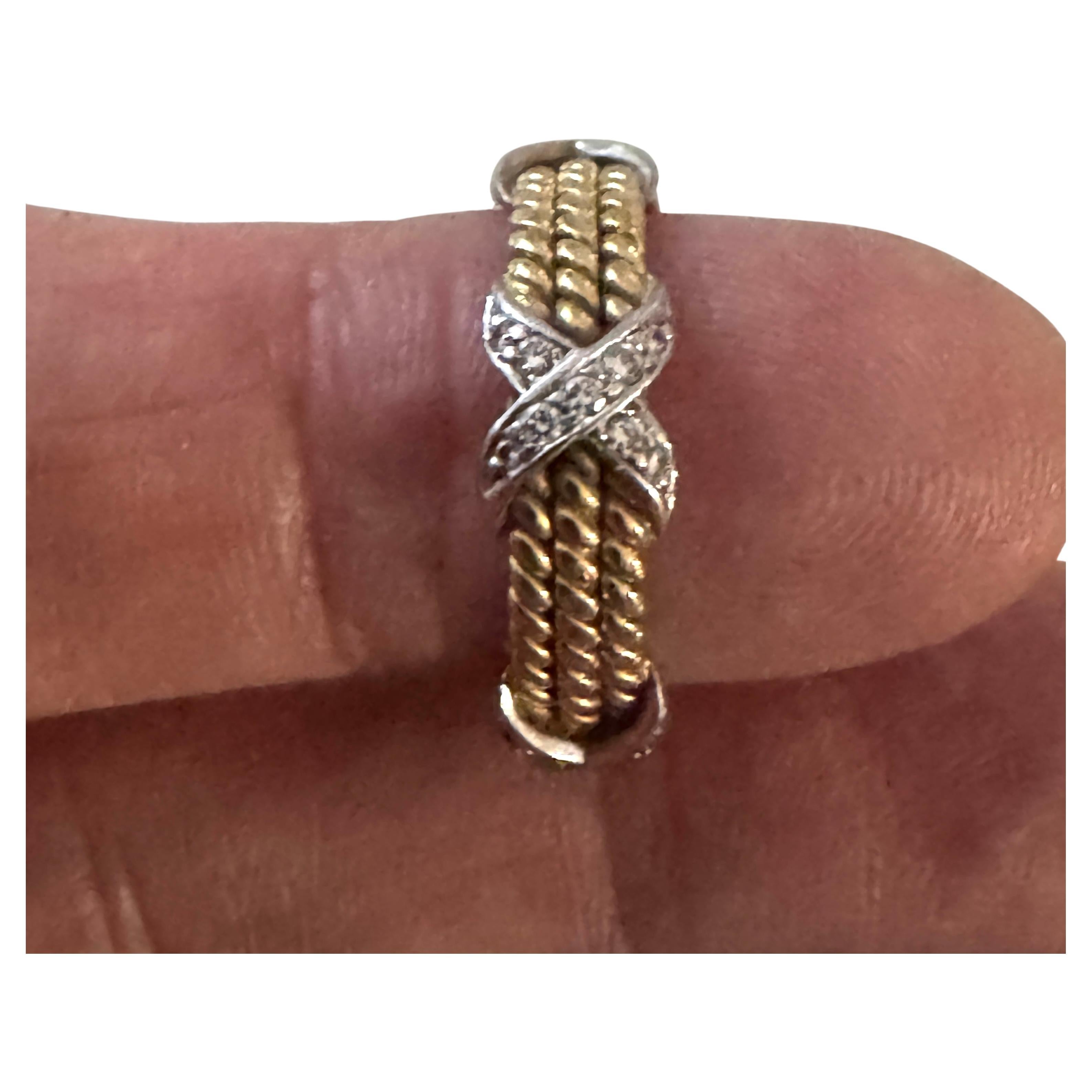 TIFFANY & CO. Schlumberger Rope 3-Row Diamond Platinum 18K Gold Ring In Excellent Condition For Sale In Lake Worth, FL