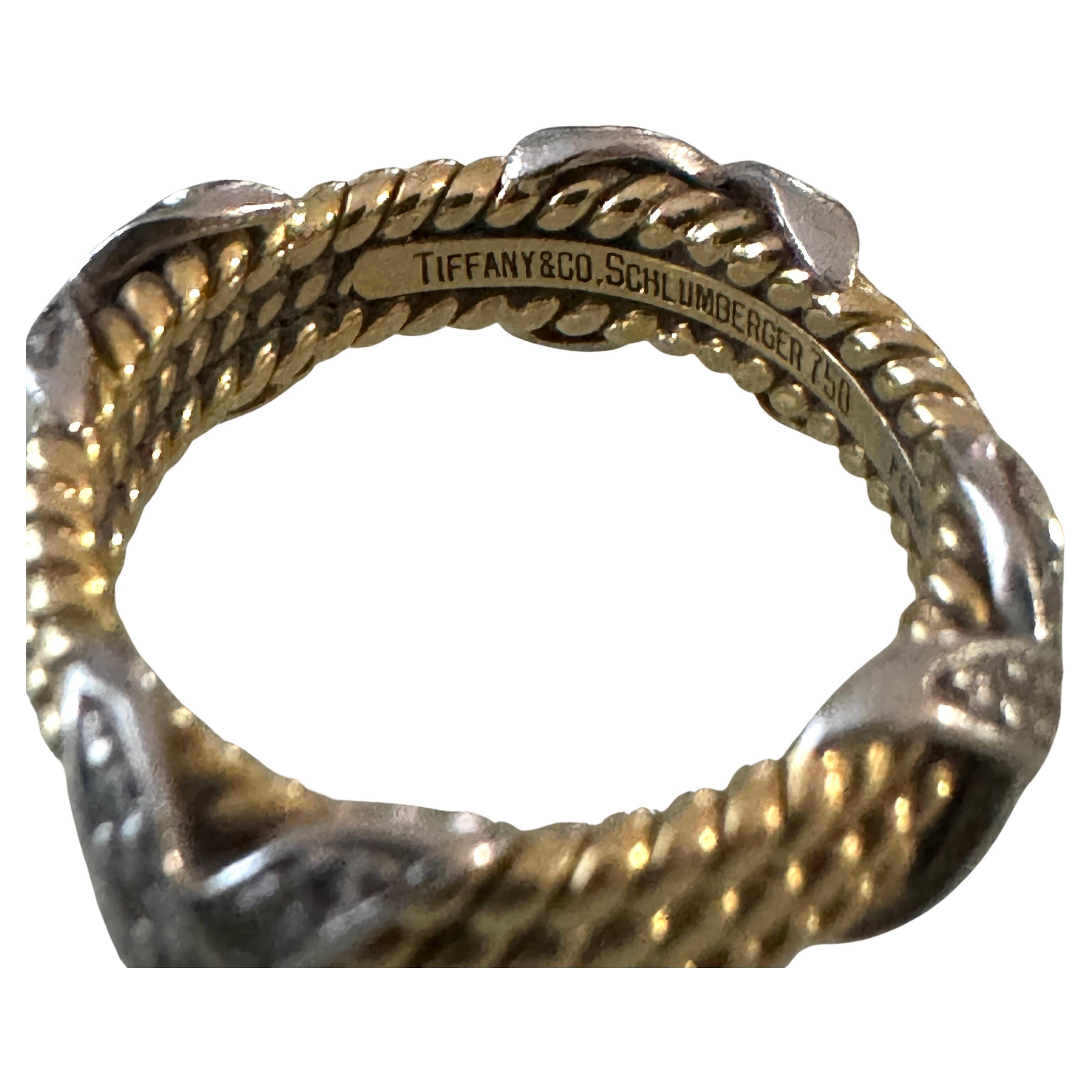 Women's or Men's TIFFANY & CO. Schlumberger Rope 3-Row Diamond Platinum 18K Gold Ring For Sale