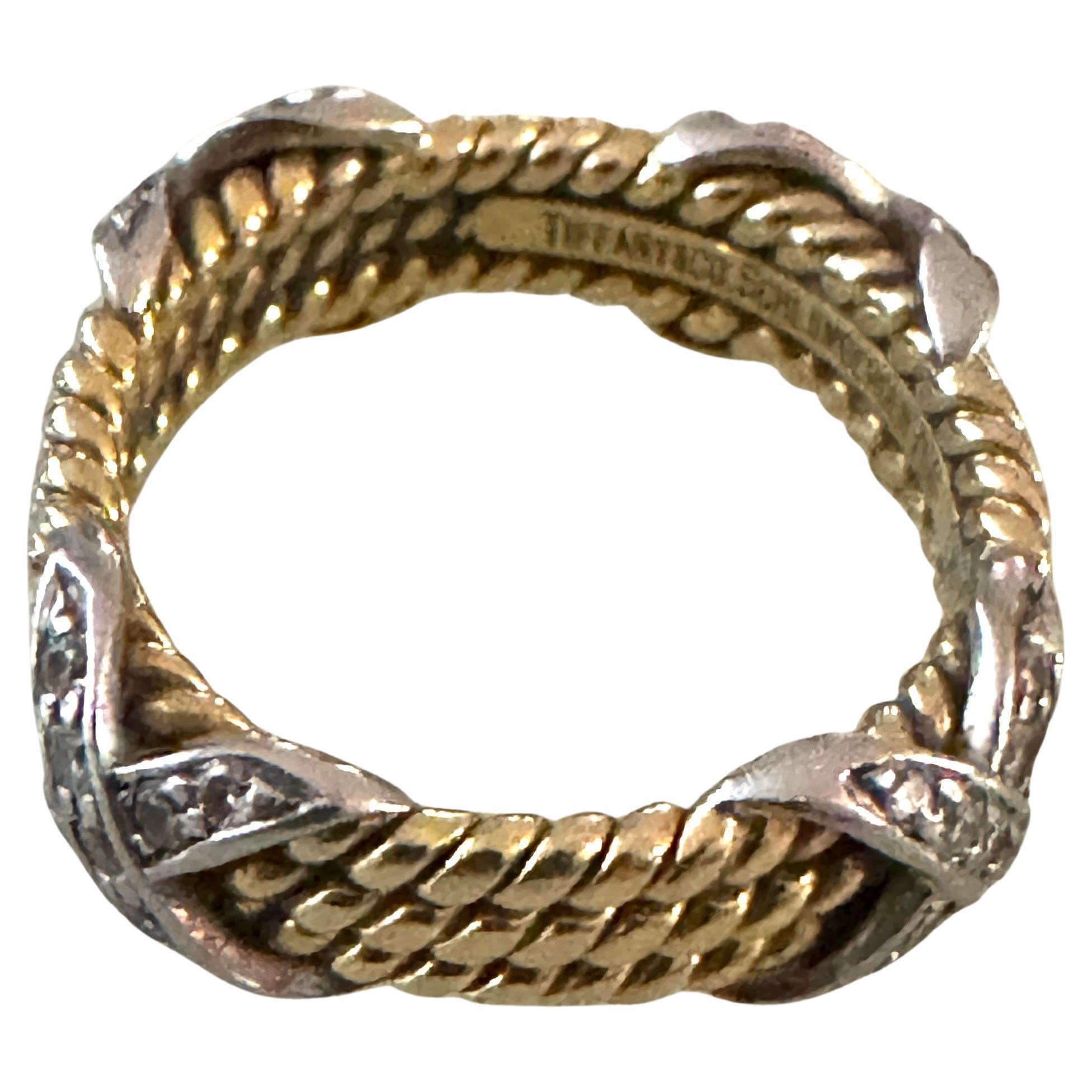TIFFANY & CO. Schlumberger Rope 3-Row Diamond Platinum 18K Gold Ring For Sale 1