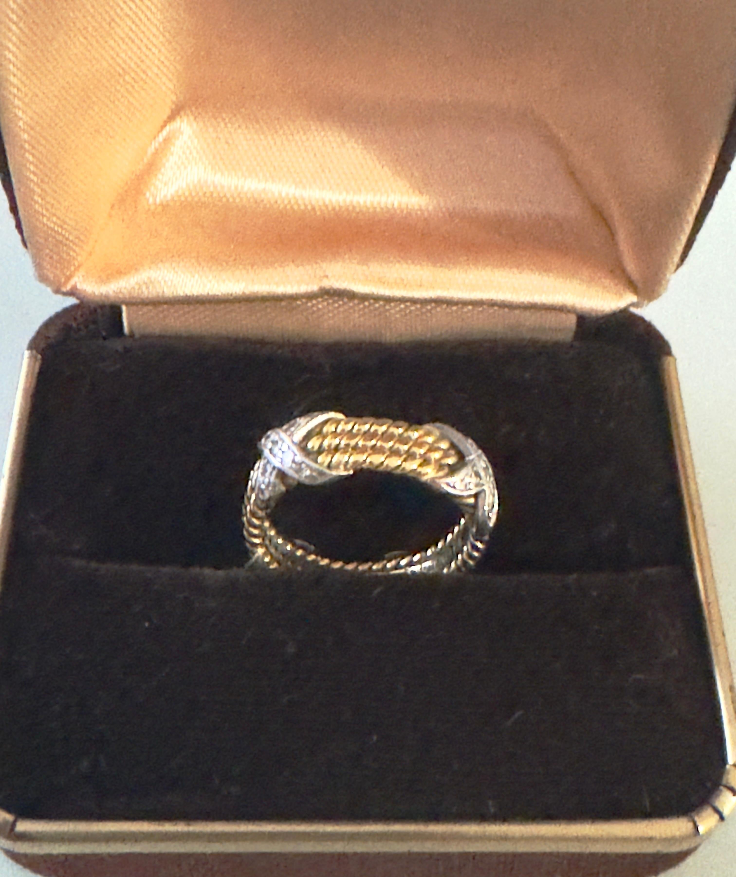TIFFANY & CO. Schlumberger Rope 3-Row Diamond Platinum 18K Gold Ring For Sale 2