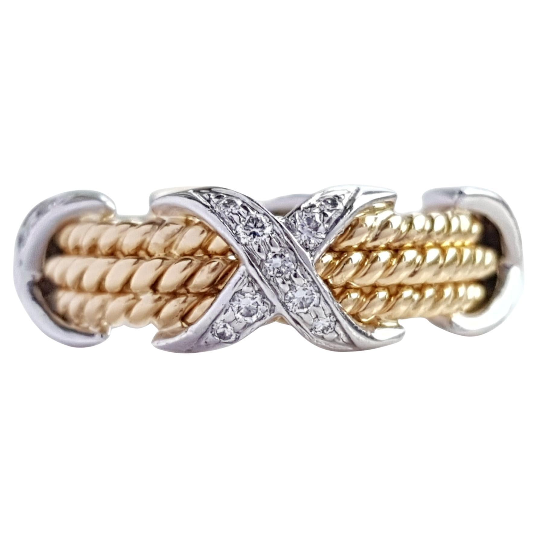 TIFFANY & CO. Schlumberger Rope Bague à 3 rangs de diamants en or platine 18 carats en vente