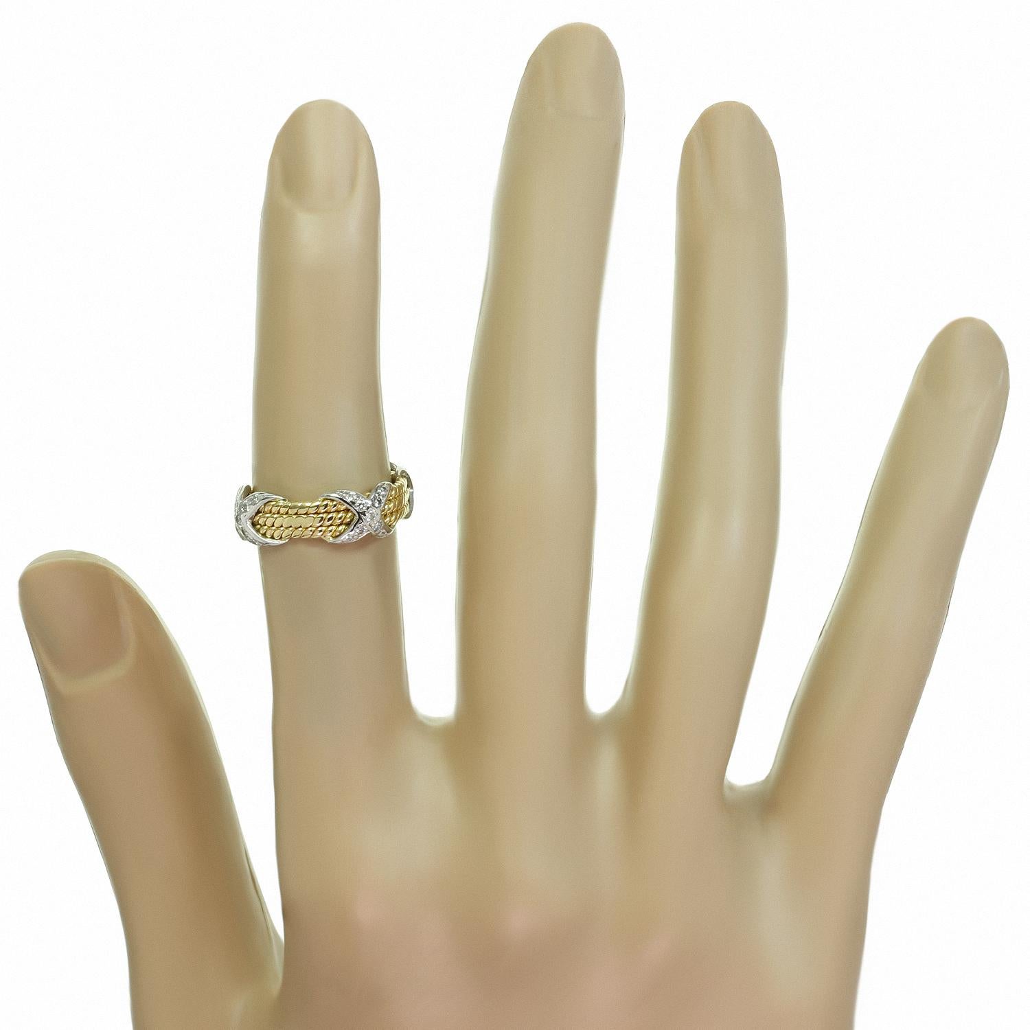 Tiffany & Co. Schlumberger 3-reihiger Diamant Platin Gold Ring mit Kordel Gr. 50 (Brillantschliff) im Angebot