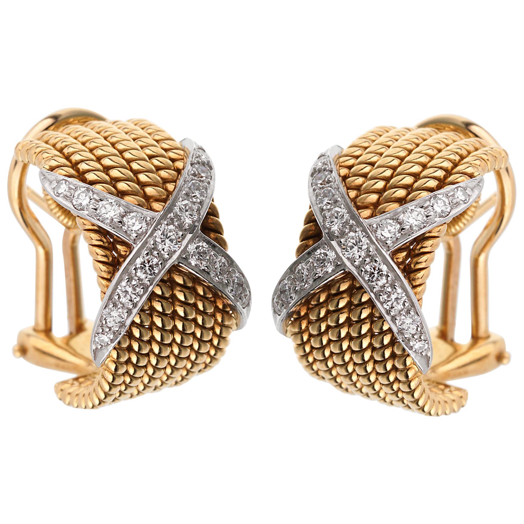 Sechsreihige Diamant-Ohrringe aus Gold von Schlumberger Rope & Co