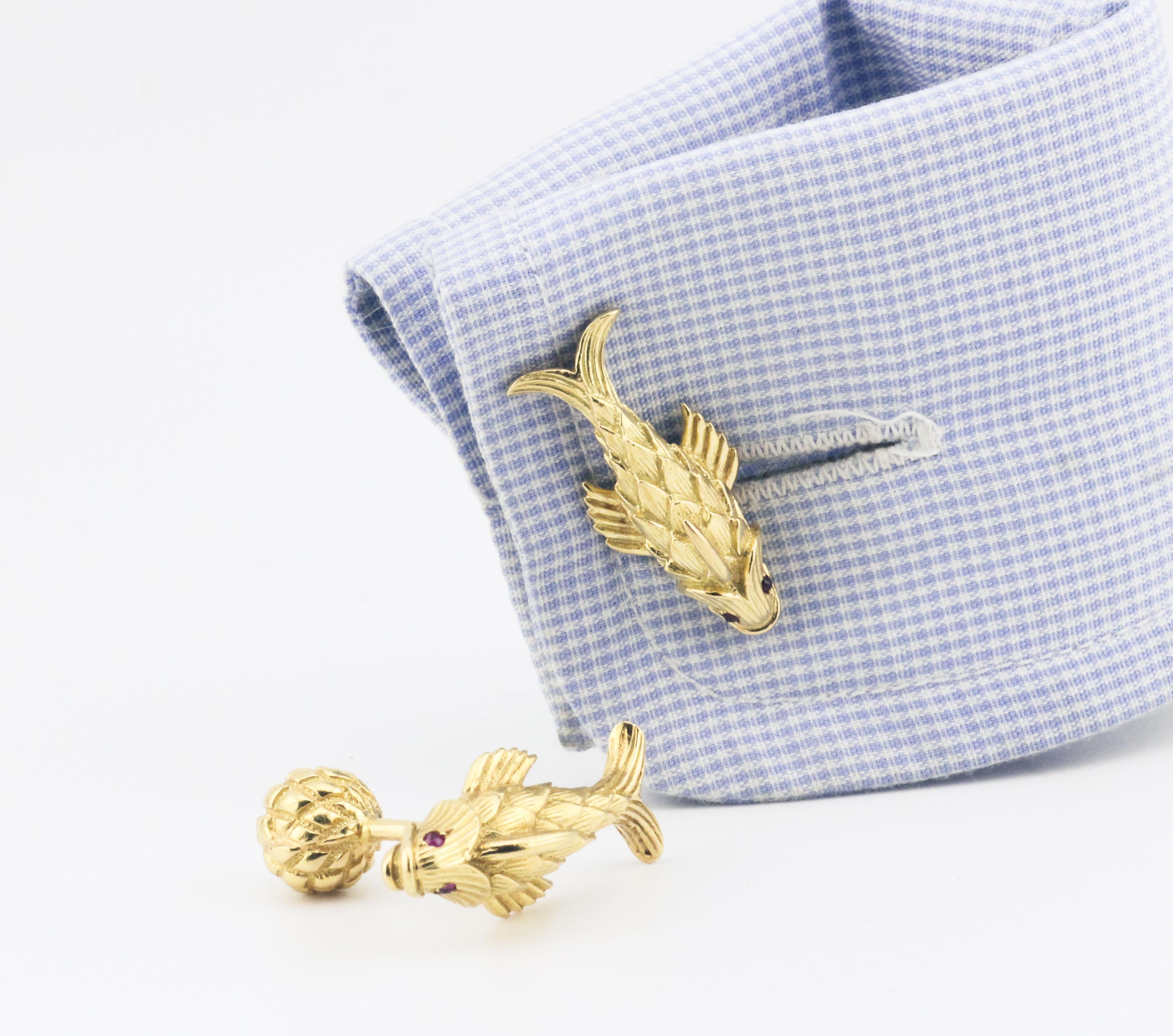 Tiffany & Co. Schlumberger Ruby 18K Yellow Gold Koi Fish Cufflinks 6