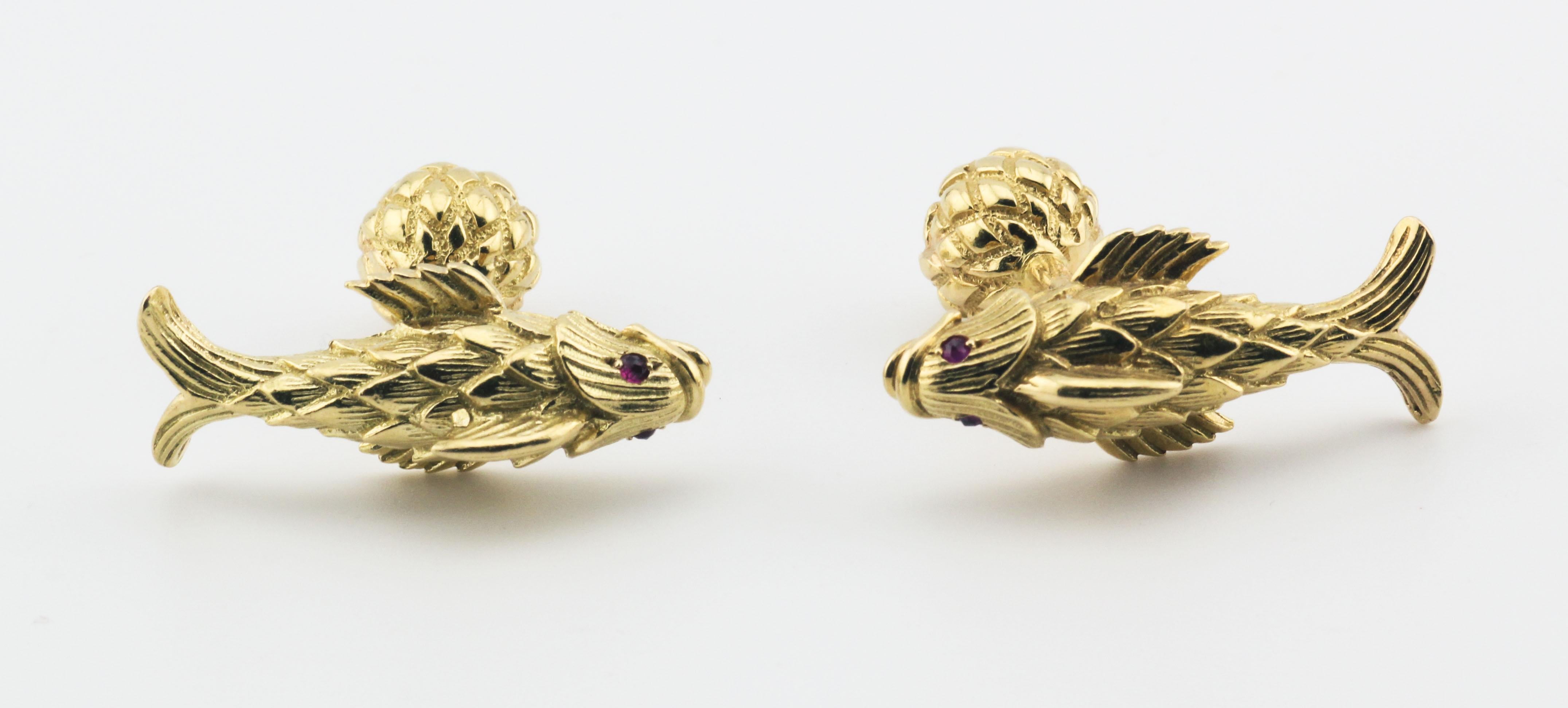 Men's Tiffany & Co. Schlumberger Ruby 18K Yellow Gold Koi Fish Cufflinks
