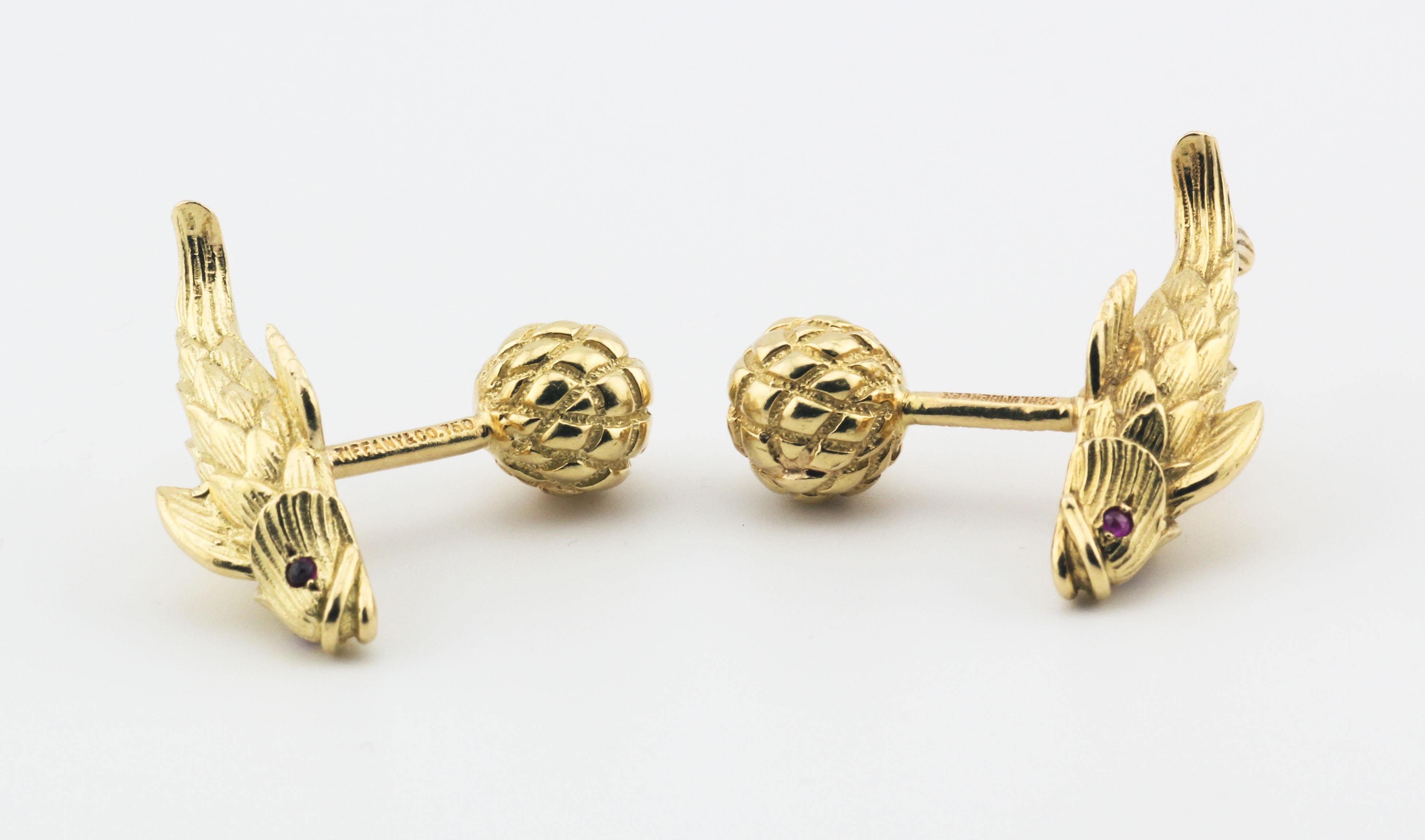 Tiffany & Co. Schlumberger Ruby 18K Yellow Gold Koi Fish Cufflinks 2