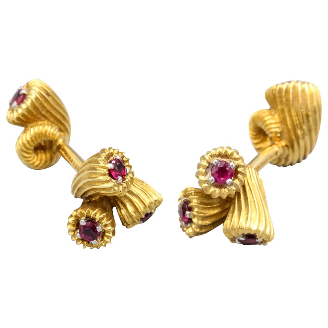 Tiffany & Co. Schlumberger Ruby and 18 Karat Gold Cornucopia Cufflinks