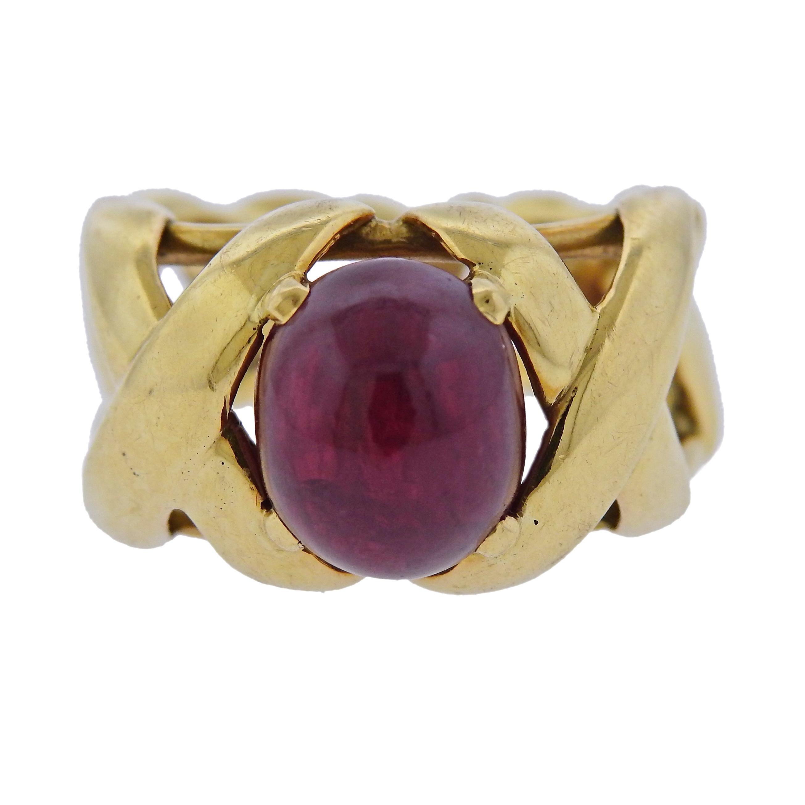 Tiffany & Co. Schlumberger Ruby Cabochon Gold Ring