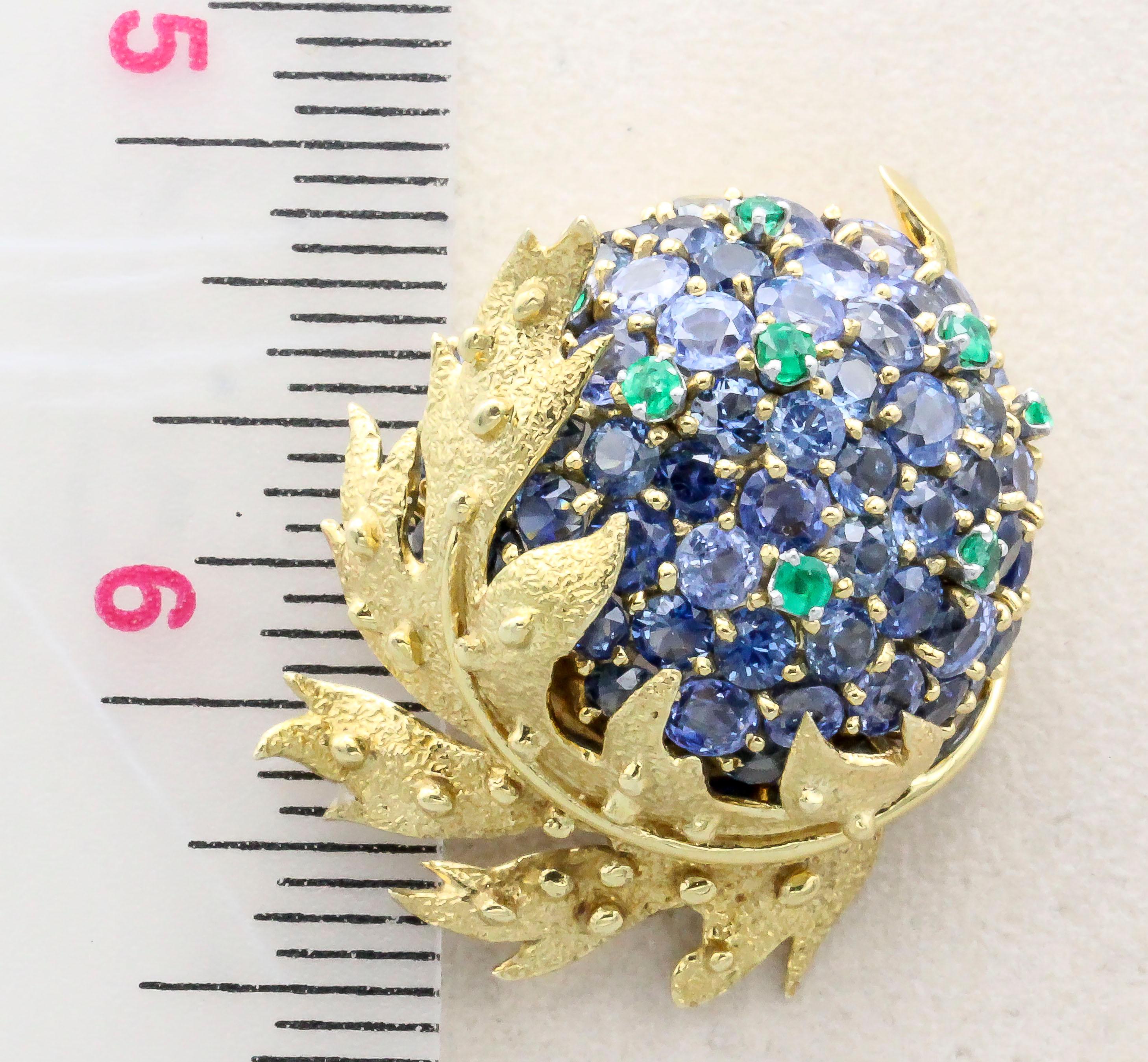 Women's or Men's Tiffany & Co. Schlumberger Sapphire Emerald 18k Gold Chestnut Brooch