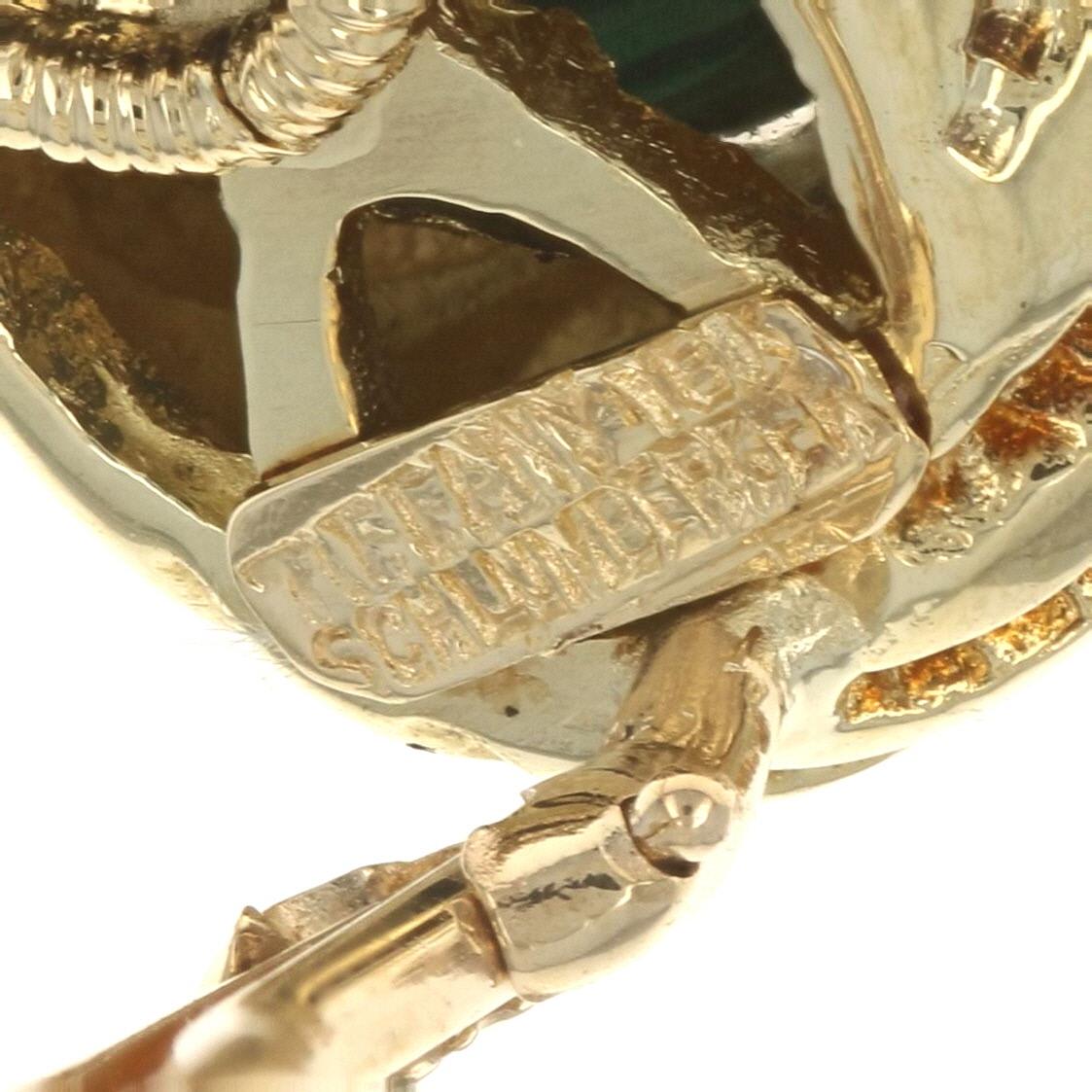 Women's Tiffany & Co. Schlumberger Shell Malachite Vintage Earrings Yellow Gold 18k Oval