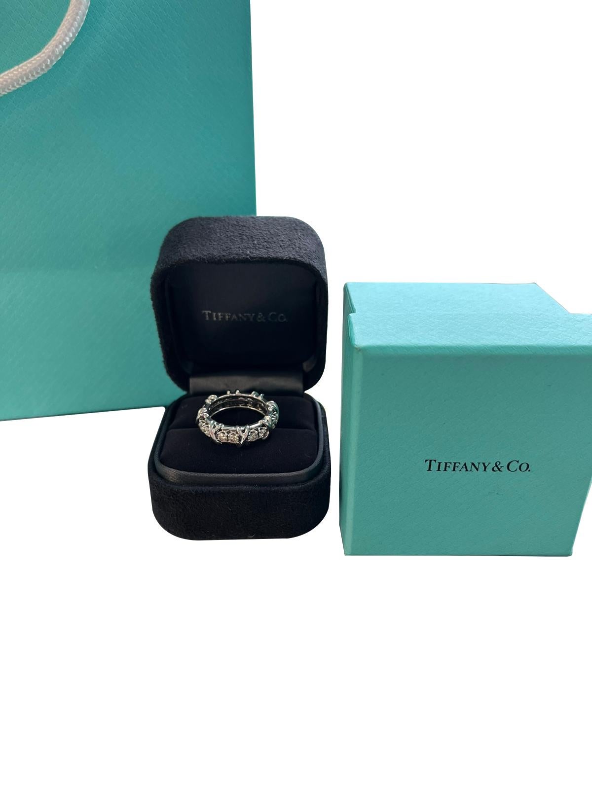 Modernist Tiffany & Co Schlumberger Sixteen Stone 1.14 Carat Platinum Round Diamond Ring