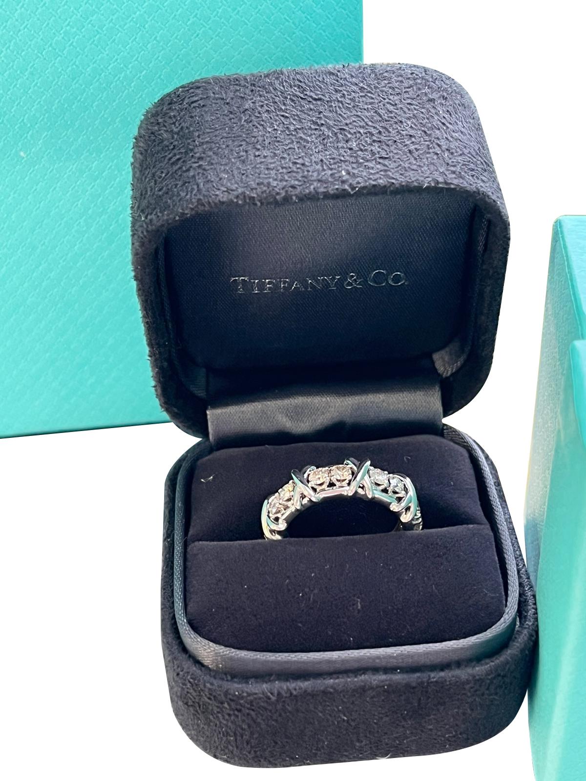 Tiffany & Co Schlumberger Sixteen Stone 1.14 Carat Platinum Round Diamond Ring In Good Condition In Aventura, FL