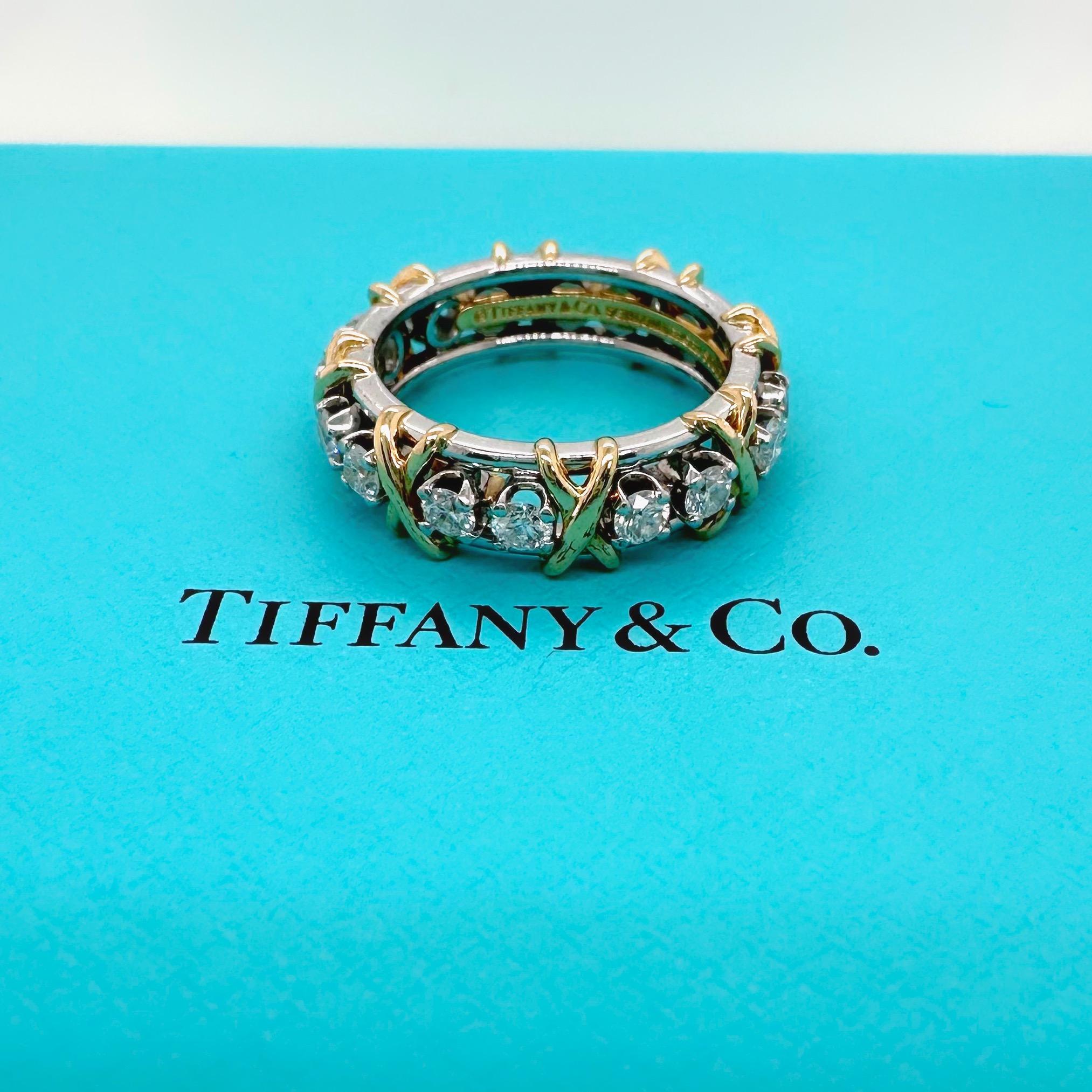 Tiffany & Co Schlumberger Sixteen Stone Diamond Band Ring Platinum and 18k Gold 6