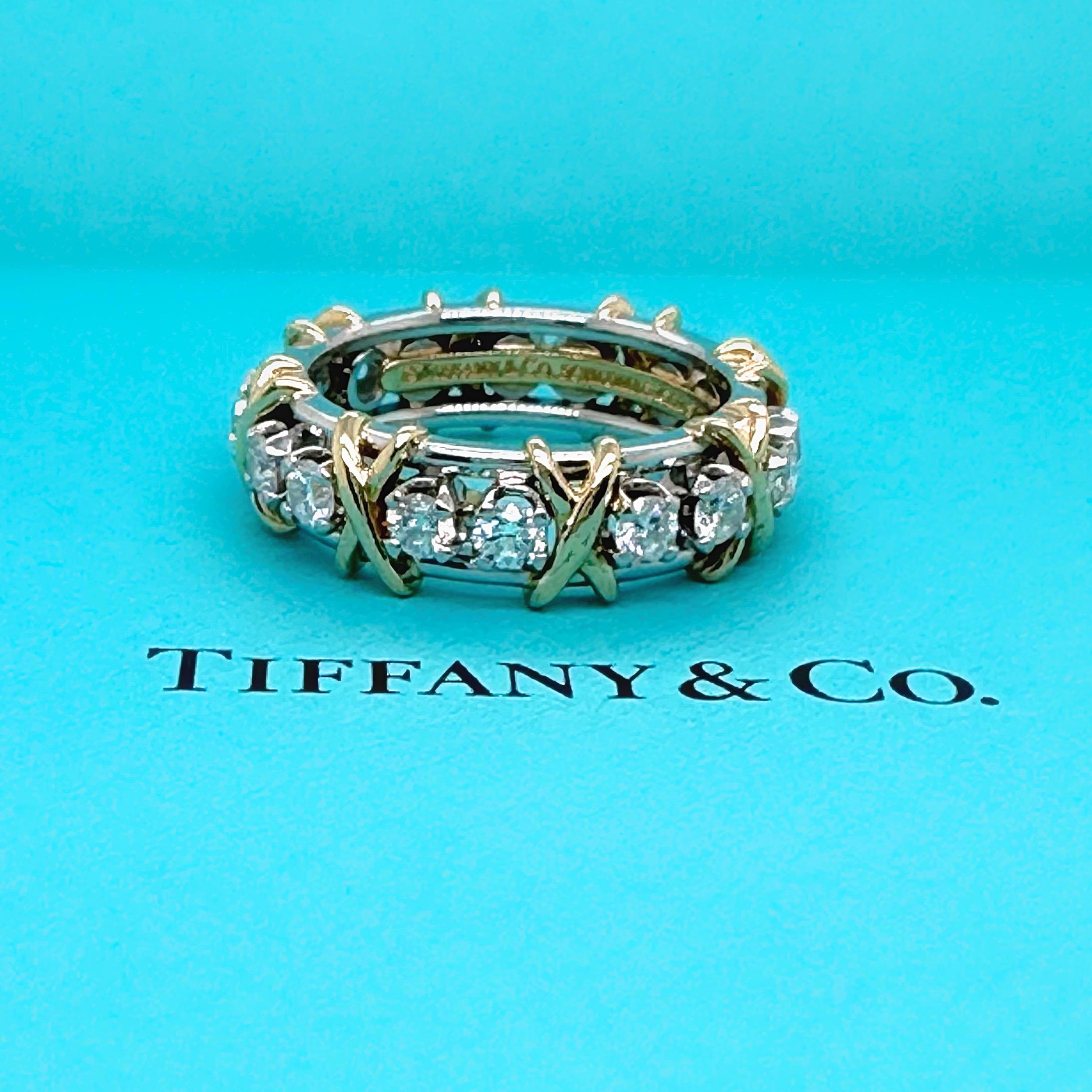 Tiffany & Co Schlumberger Sixteen Stone Diamond Band Ring Platinum and 18k Gold 7