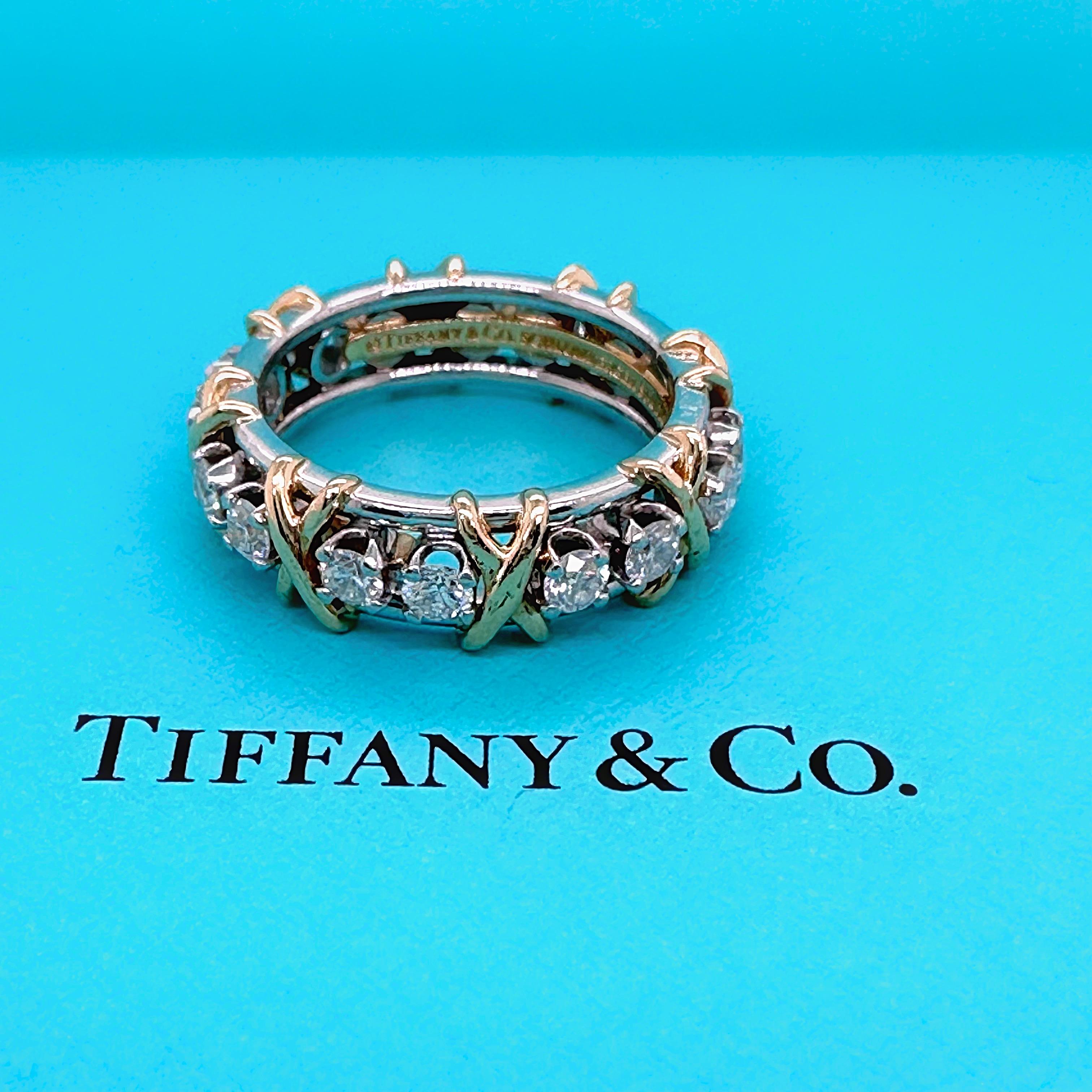 Tiffany & Co Schlumberger Sixteen Stone Diamond Band Ring Platinum and 18k Gold 8