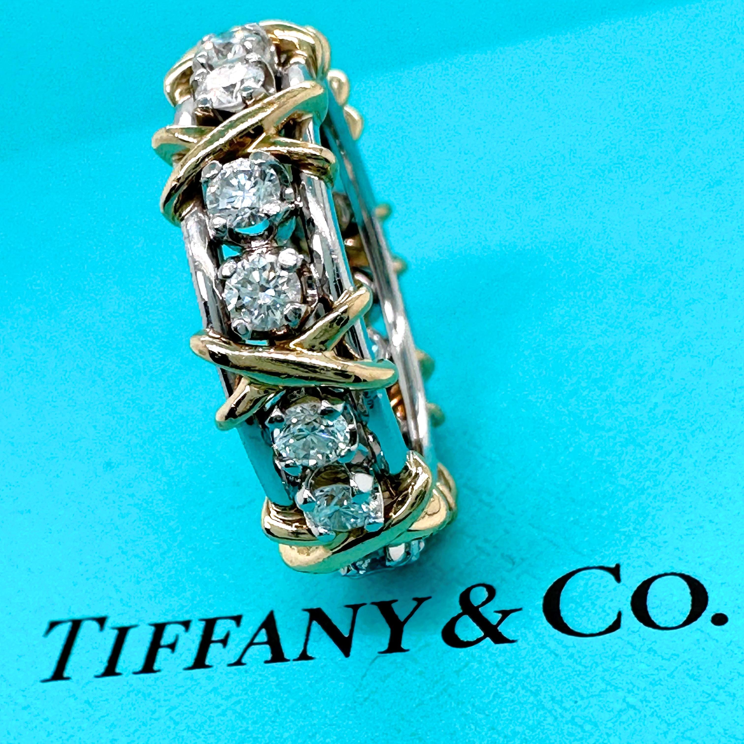 Tiffany & Co Schlumberger Sixteen Stone Diamond Band Ring Platinum and 18k Gold 9