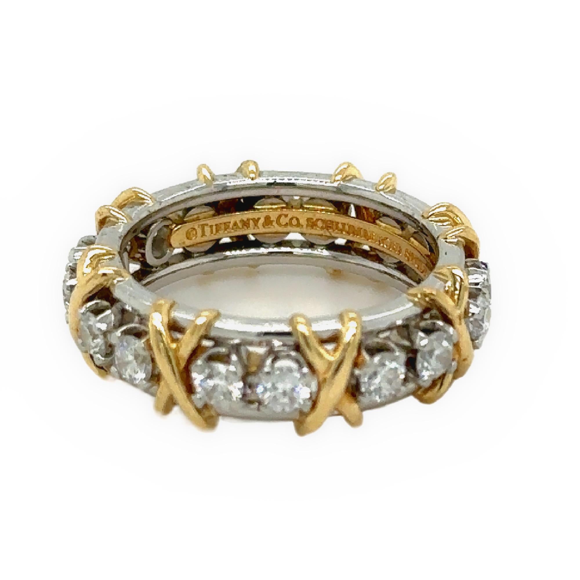 Round Cut Tiffany & Co Schlumberger Sixteen Stone Diamond Band Ring Platinum and 18k Gold