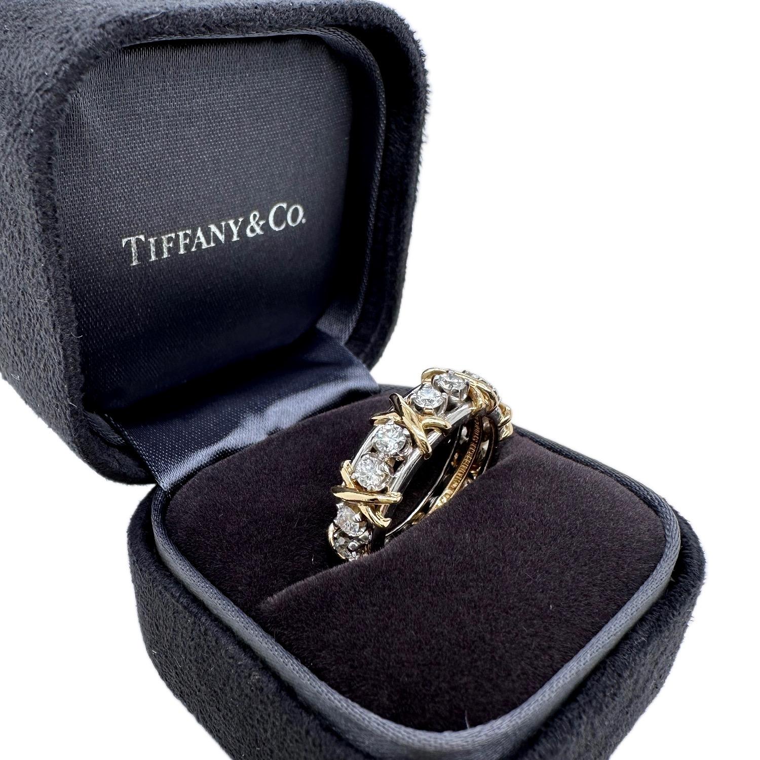Tiffany & Co Schlumberger Sixteen Stone Diamond Band Ring Platinum and 18k Gold In Excellent Condition In San Diego, CA