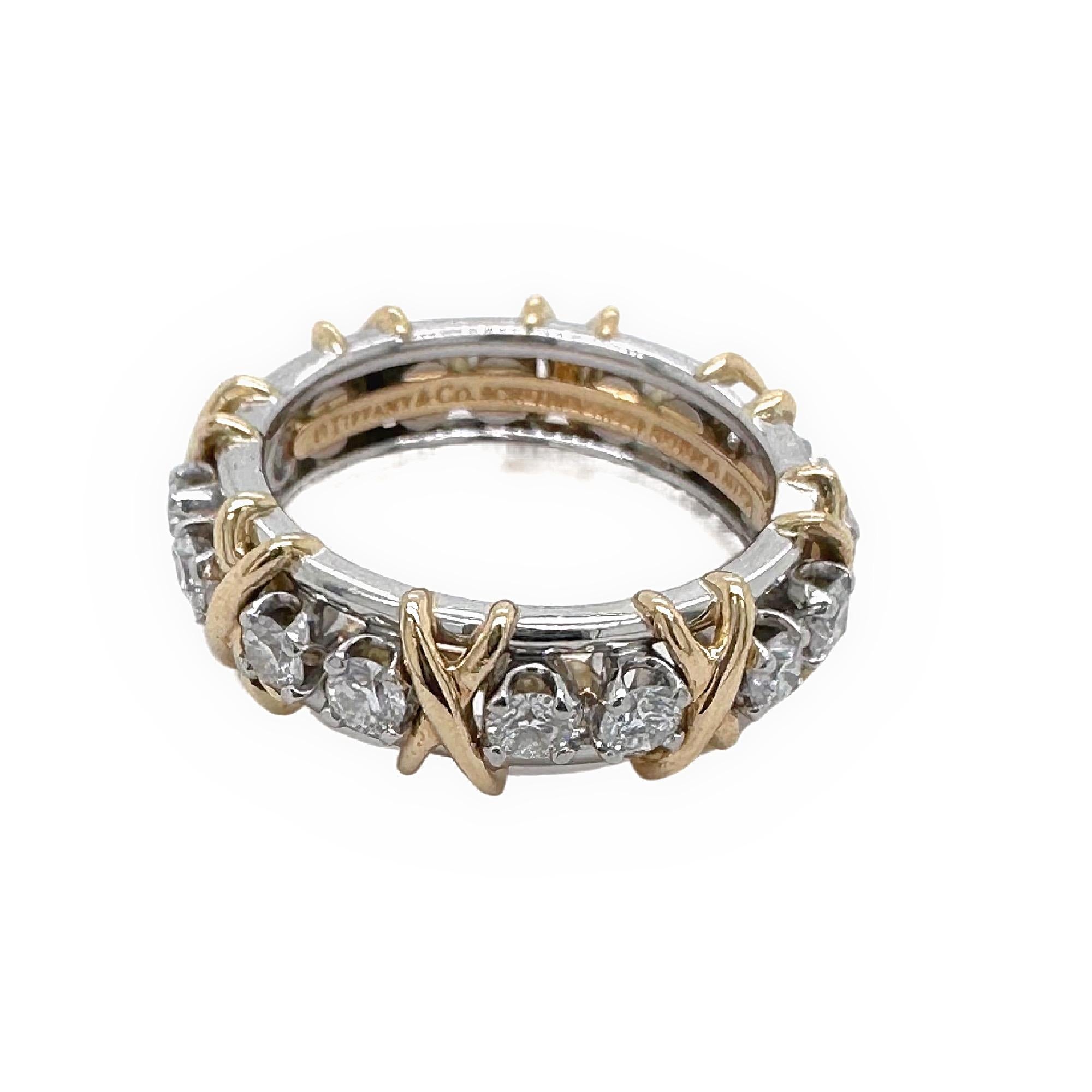 Women's Tiffany & Co Schlumberger Sixteen Stone Diamond Band Ring Platinum and 18k Gold