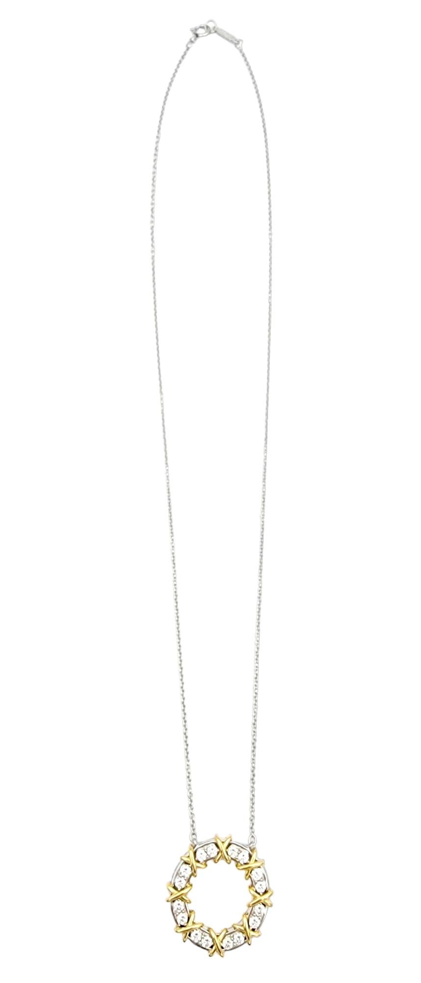 Contemporary Tiffany & Co Schlumberger Sixteen Stone Diamond Circle Two-Tone Pendant Necklace