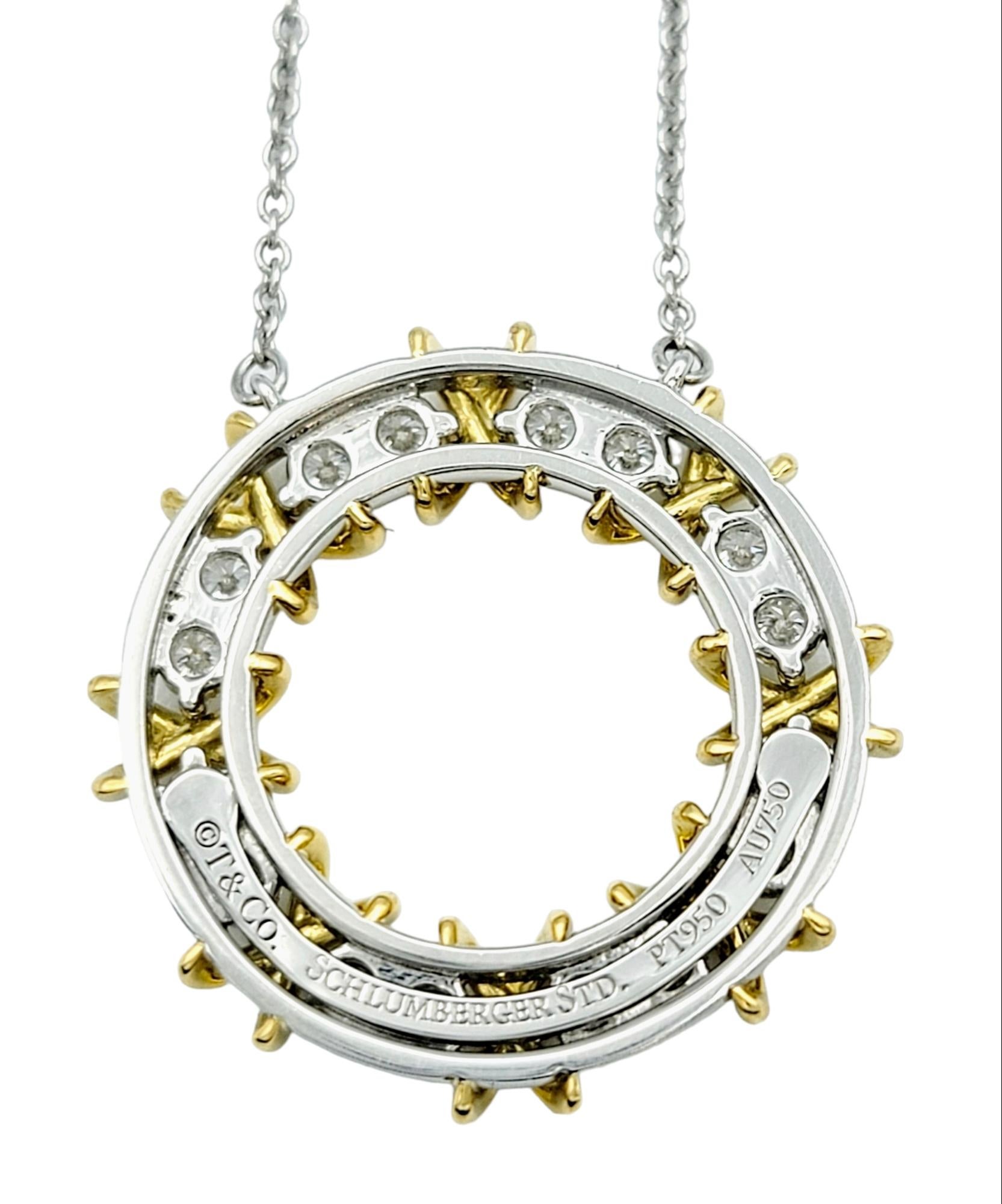 Women's Tiffany & Co Schlumberger Sixteen Stone Diamond Circle Two-Tone Pendant Necklace