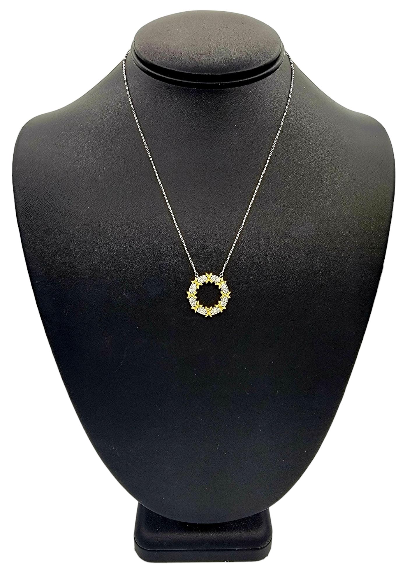 Women's Tiffany & Co Schlumberger Sixteen Stone Diamond Circle Two-Tone Pendant Necklace