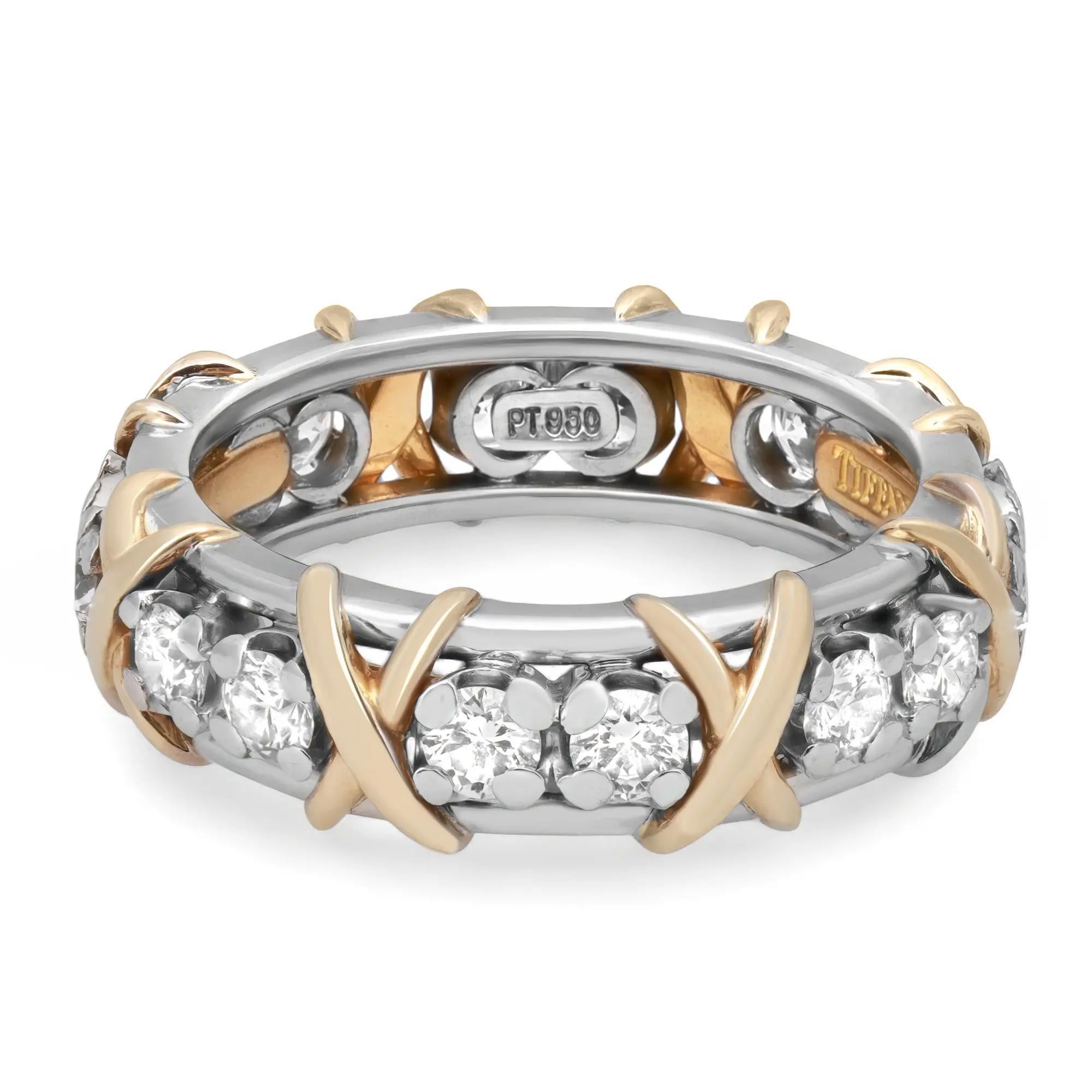 Anillo Tiffany & Co Schlumberger de dieciséis diamantes en platino y oro amarillo de 18 quilates Corte redondo en venta