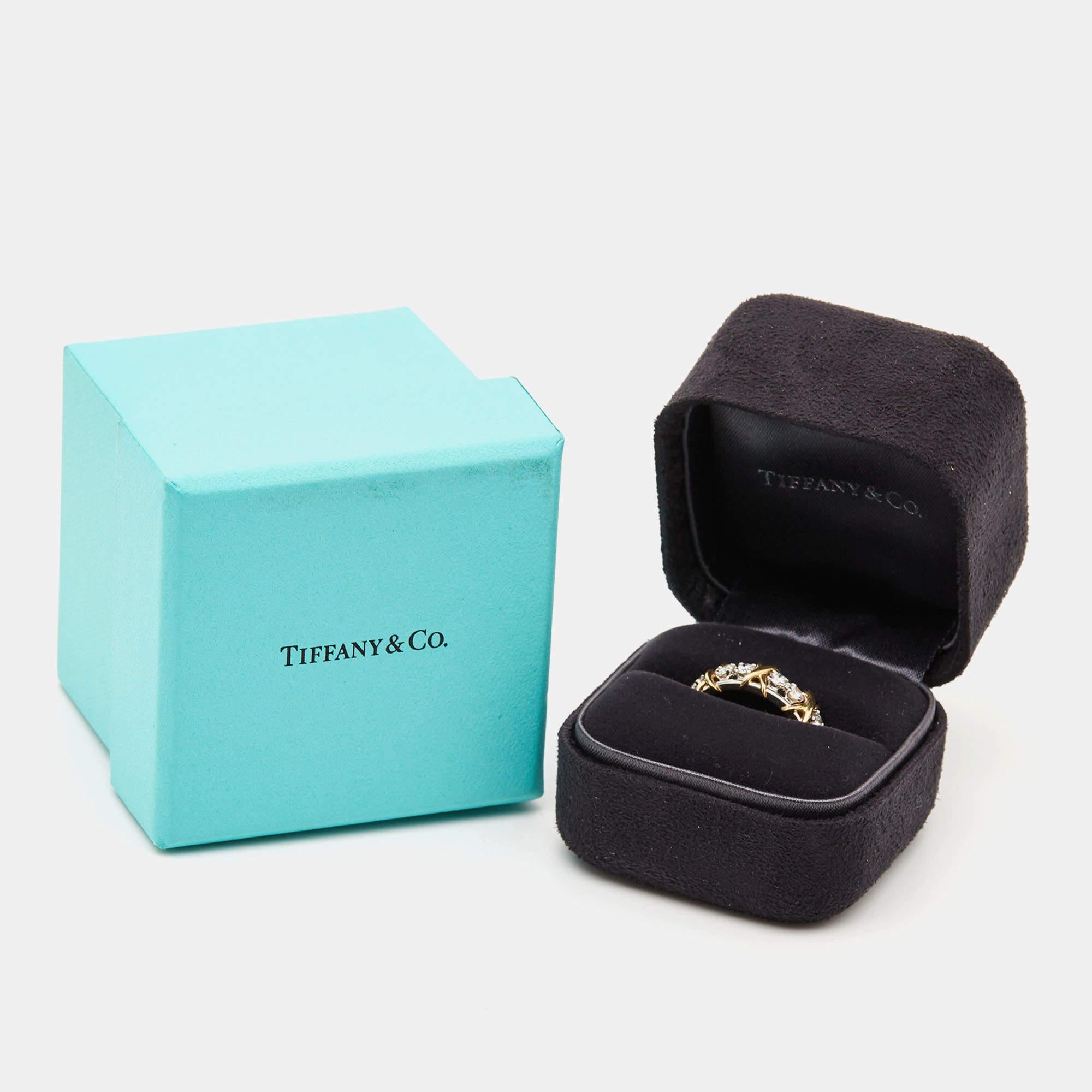 Tiffany & Co. Schlumberger Sixteen Stone Diamond Platinum 18k Yellow Gold Ring  In Excellent Condition In Dubai, Al Qouz 2