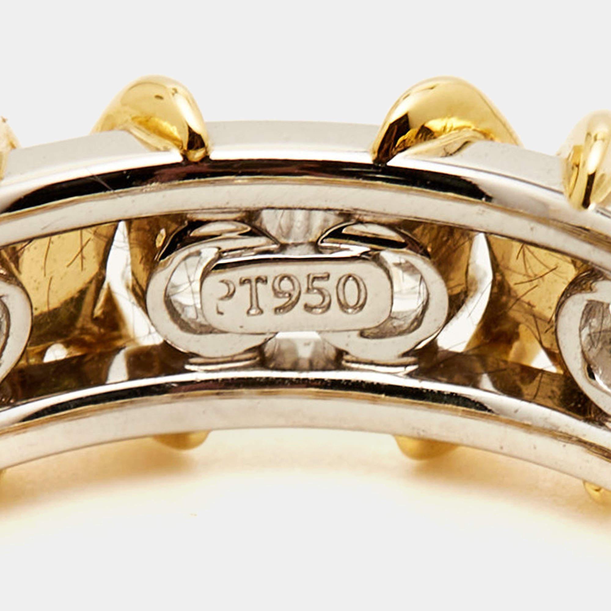 Tiffany & Co. Schlumberger Sixteen Stone Diamond Platinum 18k Yellow Gold Ring  1