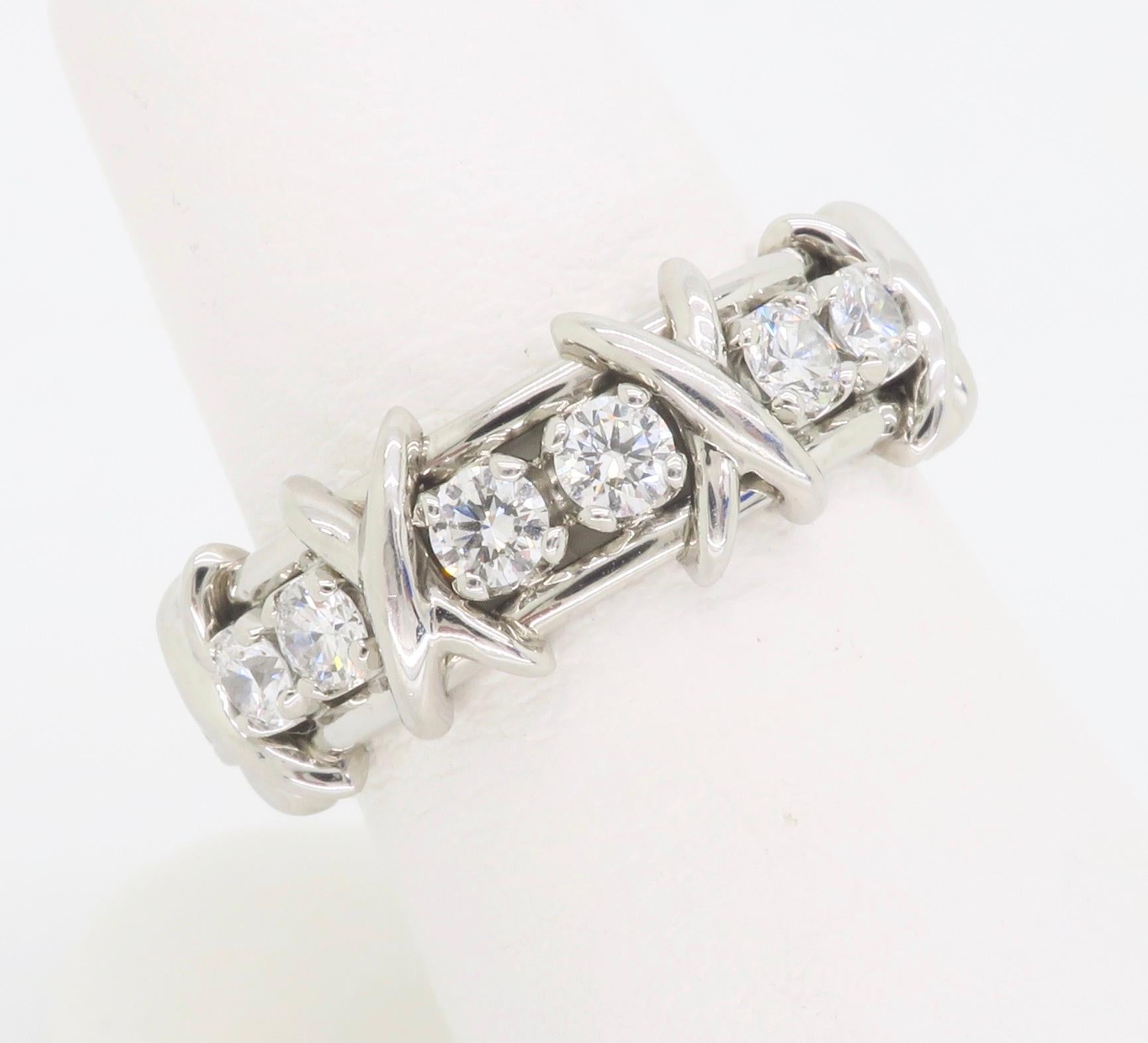 Round Cut Tiffany & Co. Schlumberger Sixteen Stone Diamond Ring Made in Platinum