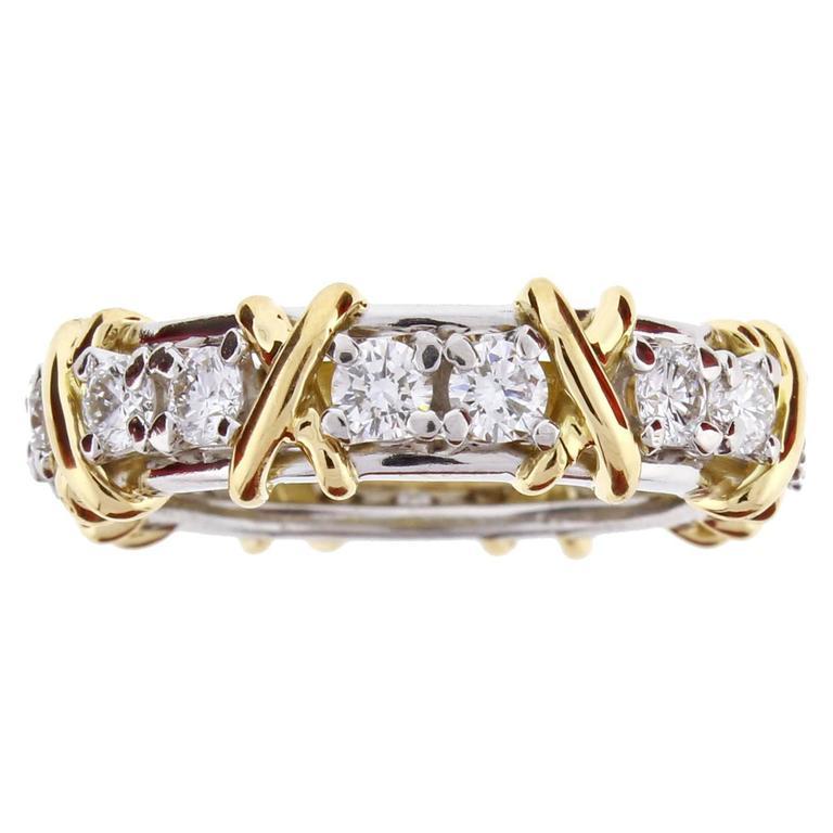 Tiffany & Co. Schlumberger Sixteen-Stone Diamond X Ring