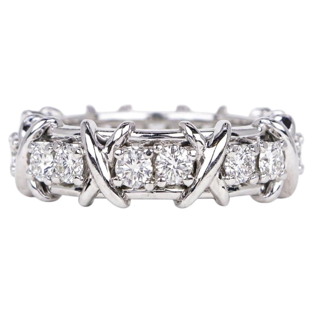 Anello Tiffany & Co. Schlumberger con sedici pietre, in platino e diamanti, 1,14 carati in vendita