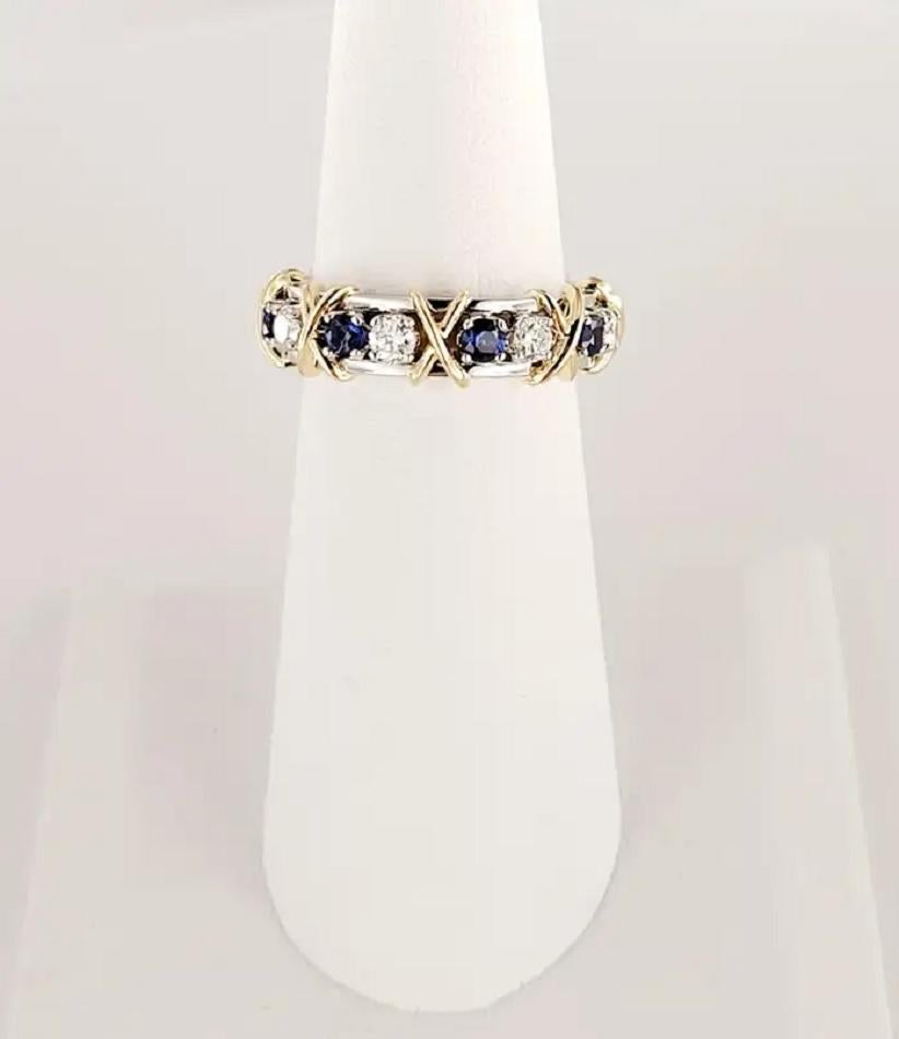 Brand Tiffany & Co
Sixteen Stone Ring
18K Yellow Gold & PT950
Ring Size 7
Main stone Sapphire
Diamond .59cts
Sapphire .75cts
Diamond Clarity VS
Color Grade F-G
Weight 11.9gr
Retail Price $13.500
Comes with Tiffany & co ring box