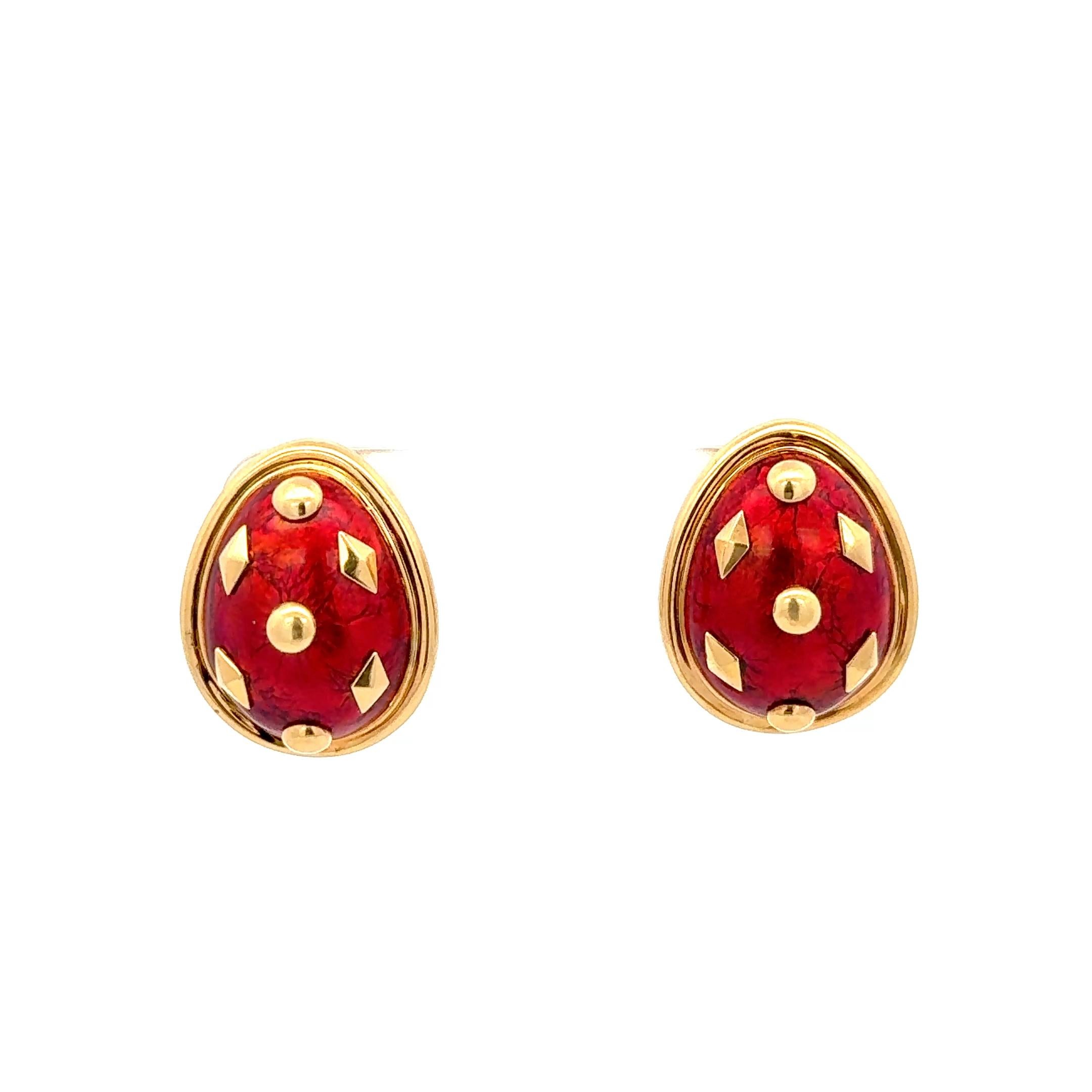 De las mujeres Tiffany & Co Pendientes pequeños de esmalte rojo Oro amarillo de 18 quilates en venta
