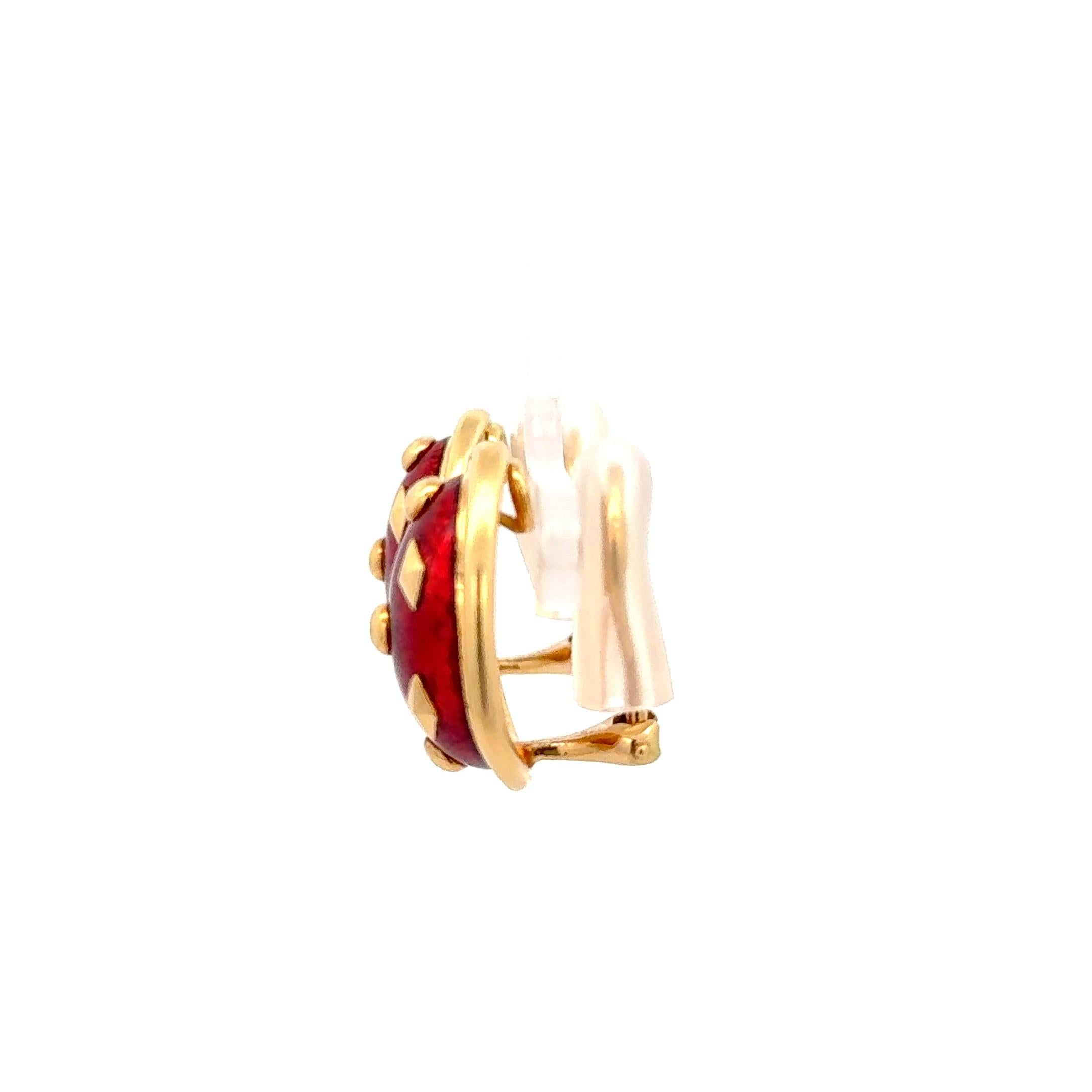 Tiffany & Co Pendientes pequeños de esmalte rojo Oro amarillo de 18 quilates en venta 1