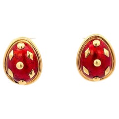 Tiffany & Co Schlumberger petites boucles d'oreilles en or jaune 18 carats et émail rouge