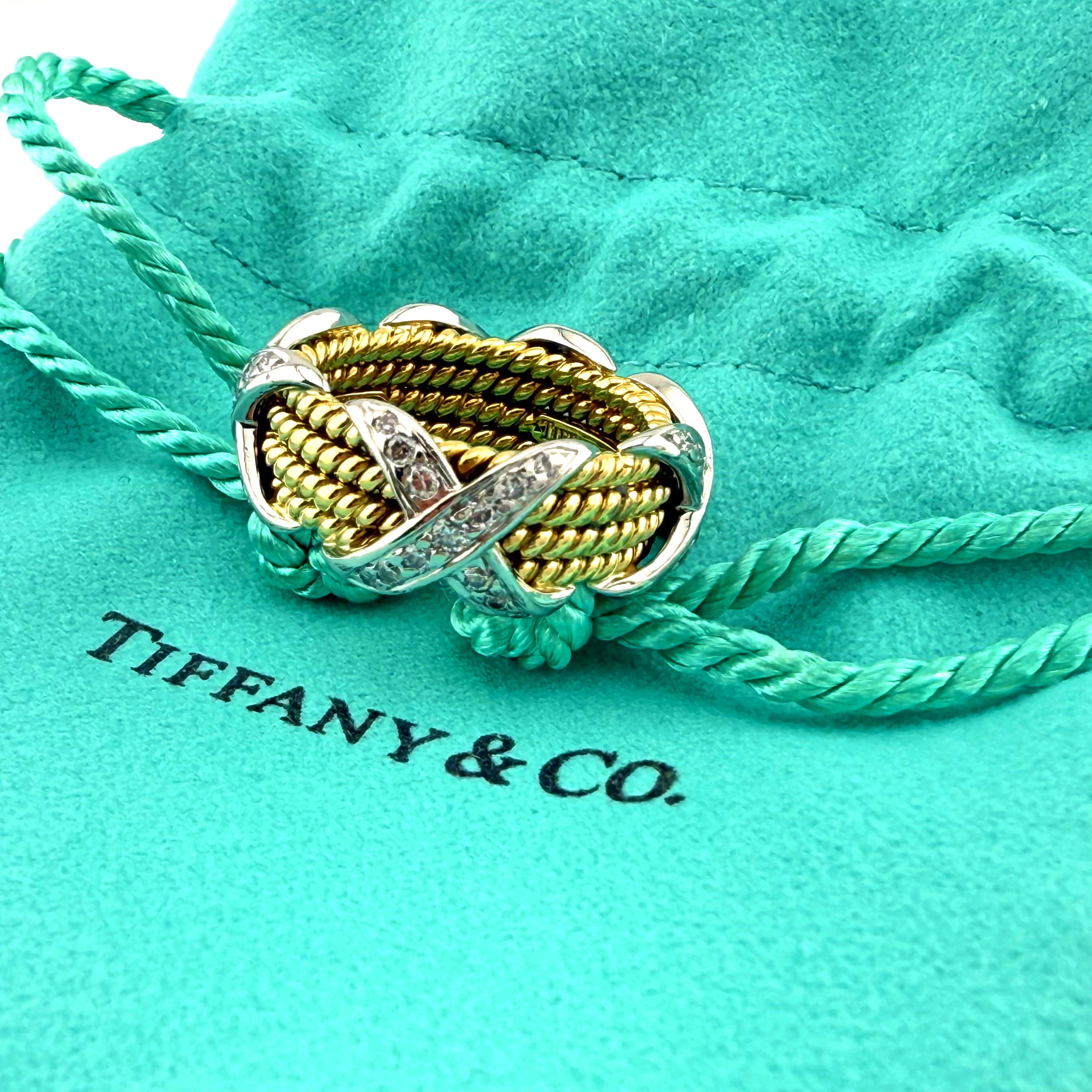 Tiffany & Co Schlumberger Studios Four Rope Diamond X Ring 18k Yellow Gold Plat For Sale 7