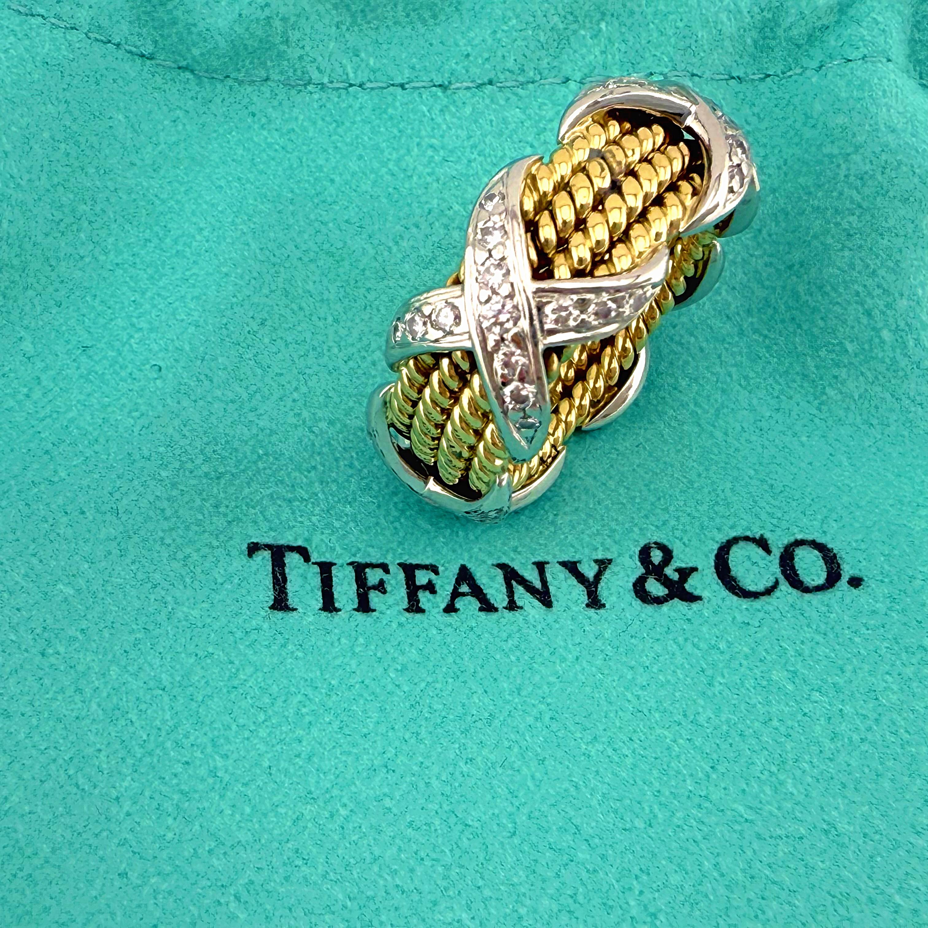 Tiffany & Co Schlumberger Studios Four Rope Diamond X Ring 18k Yellow Gold Plat For Sale 8