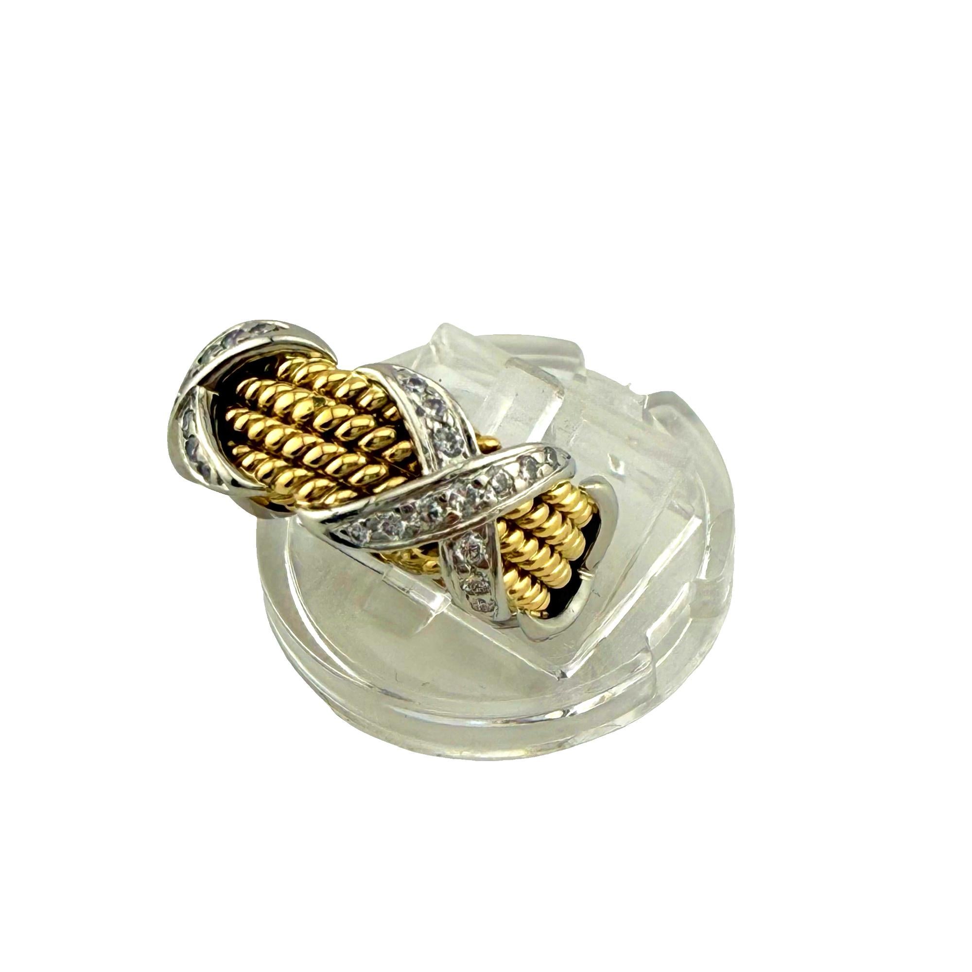 Tiffany & Co Schlumberger Studios Four Rope Diamond X Ring 18k Yellow Gold Plat In Excellent Condition For Sale In San Diego, CA