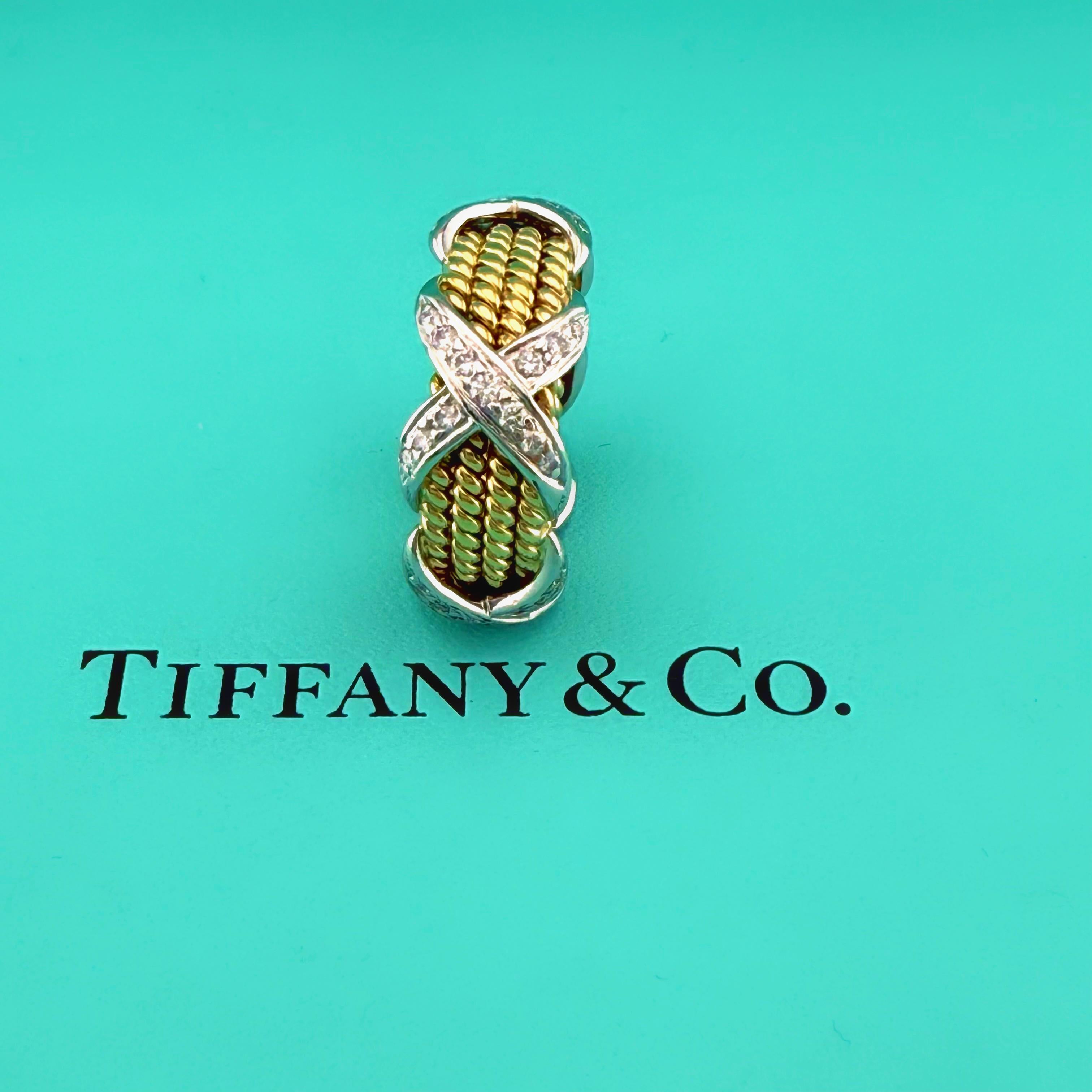Tiffany & Co Schlumberger Studios Four Rope Diamond X Ring 18k Yellow Gold Plat For Sale 2