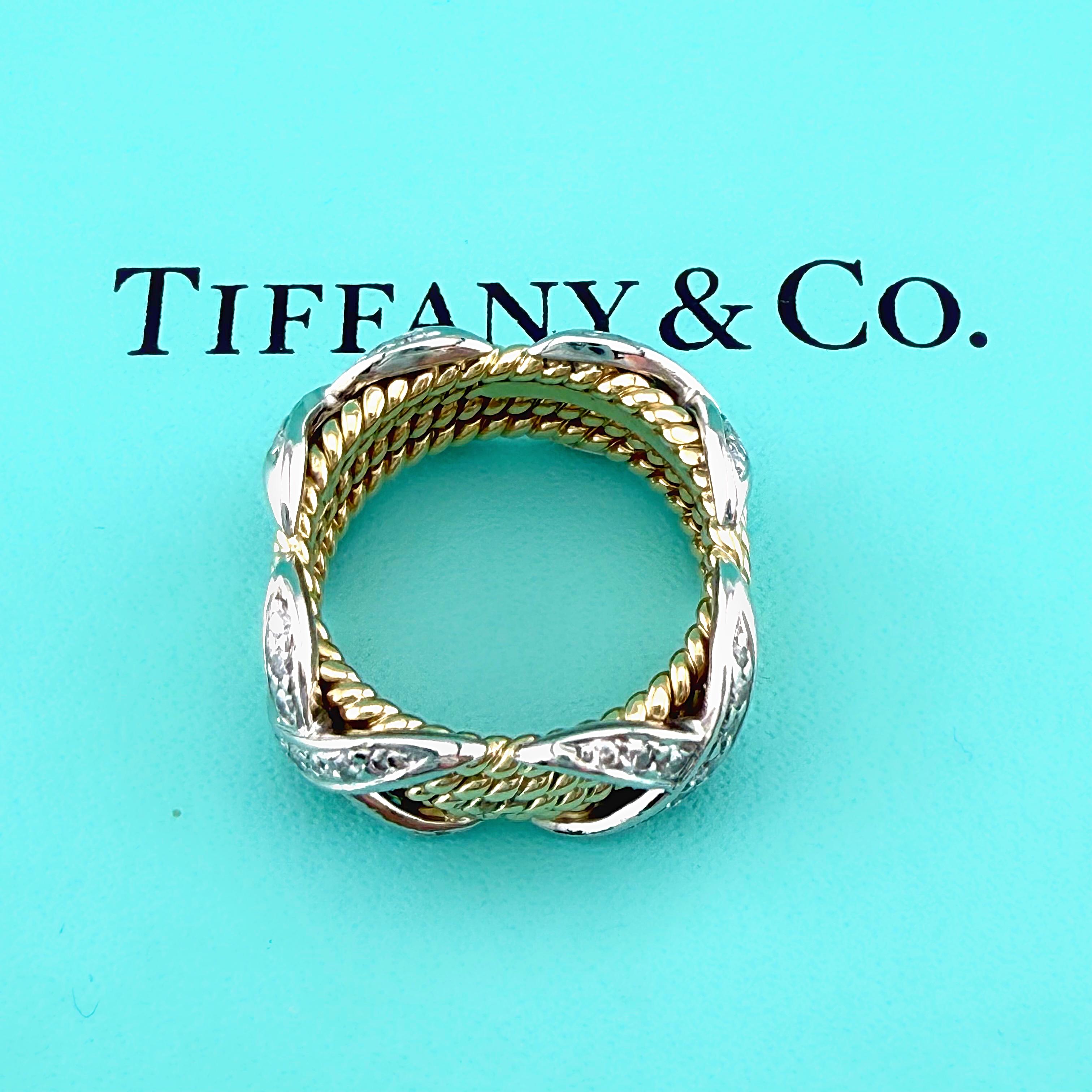Tiffany & Co Schlumberger Studios Four Rope Diamond X Ring 18k Yellow Gold Plat For Sale 3