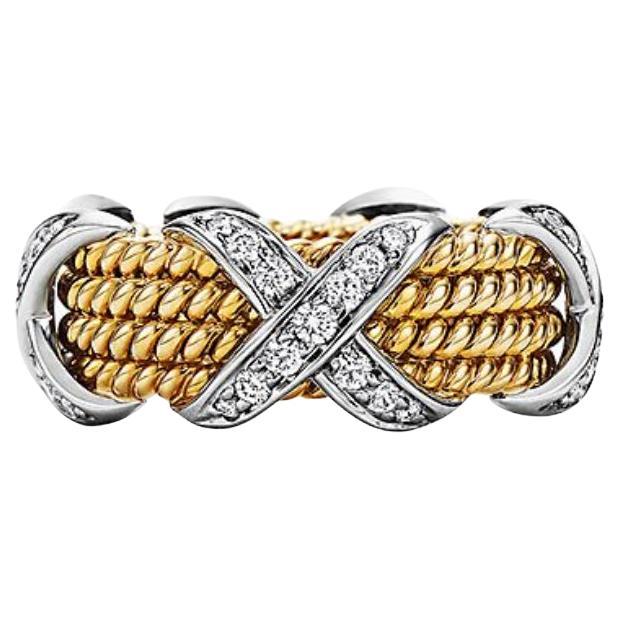 Tiffany & Co Schlumberger Studios Four Rope Diamond X Ring 18k Yellow Gold Plat For Sale