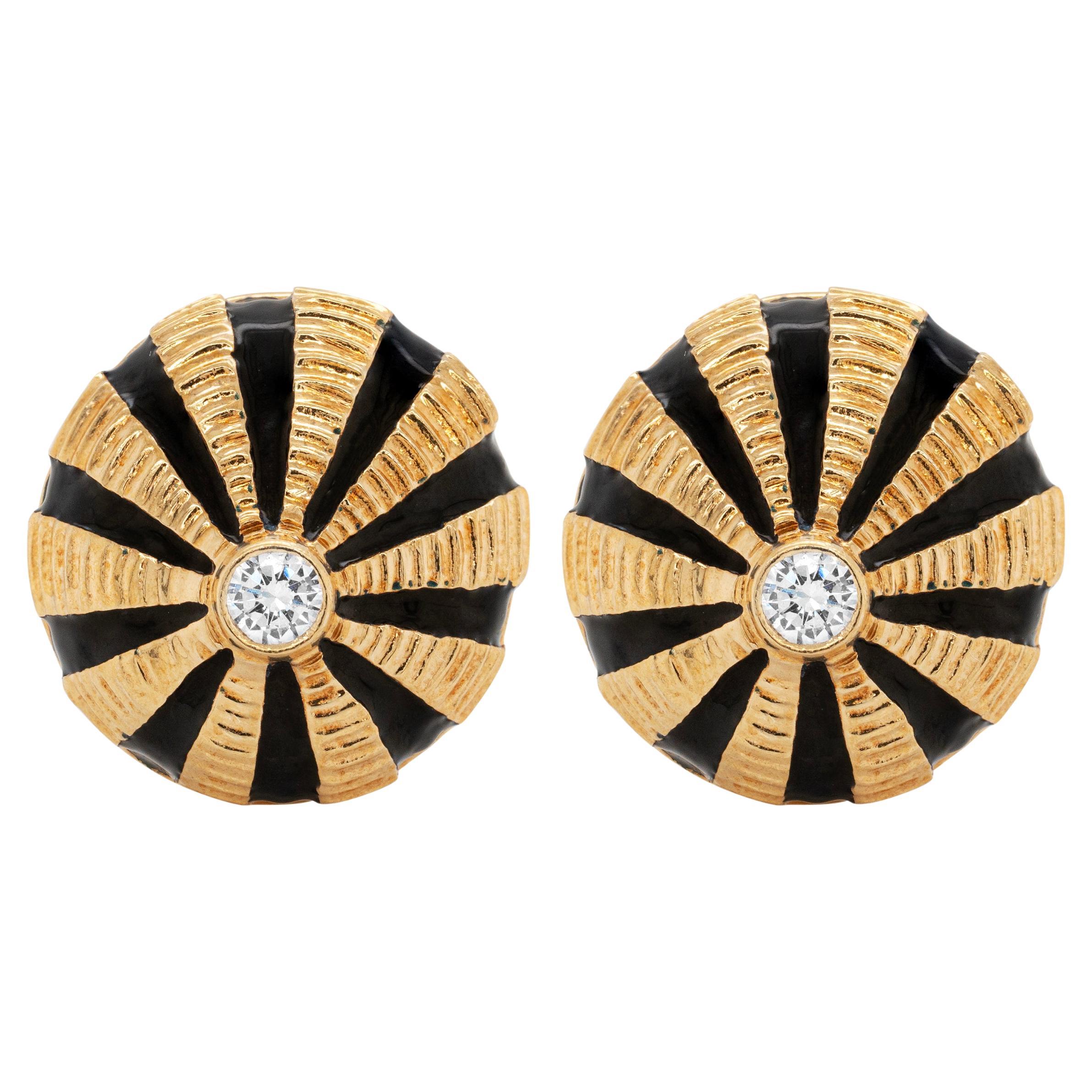 Tiffany & Co. Schlumberger 'Taj Mahal' Black Enamel & Diamond 18k Gold Earrings