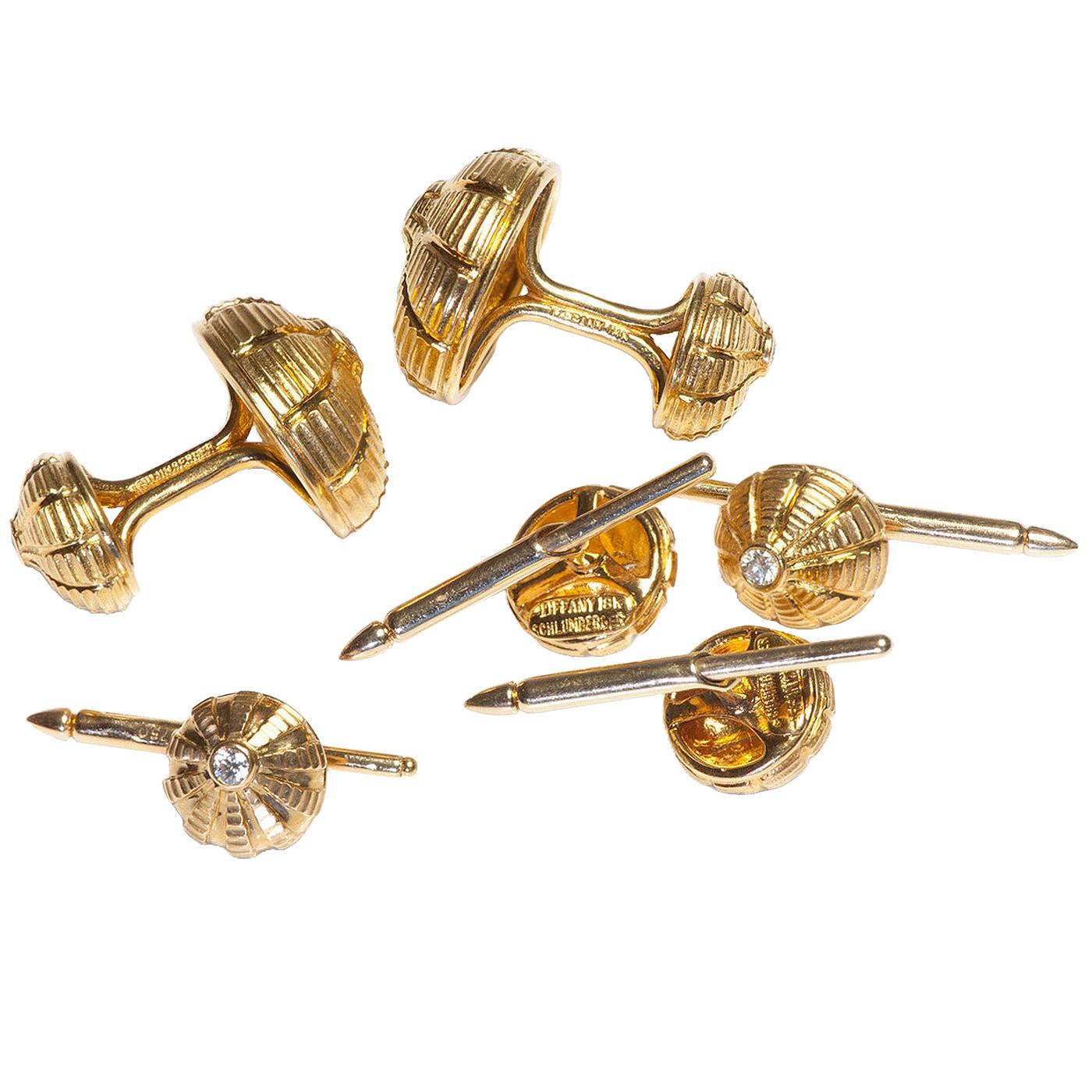 Modernista Tiffany & Co. Schlumberger Taj Mahal diamante in oro 18 carati, set di gemelli e borchie per abito in vendita