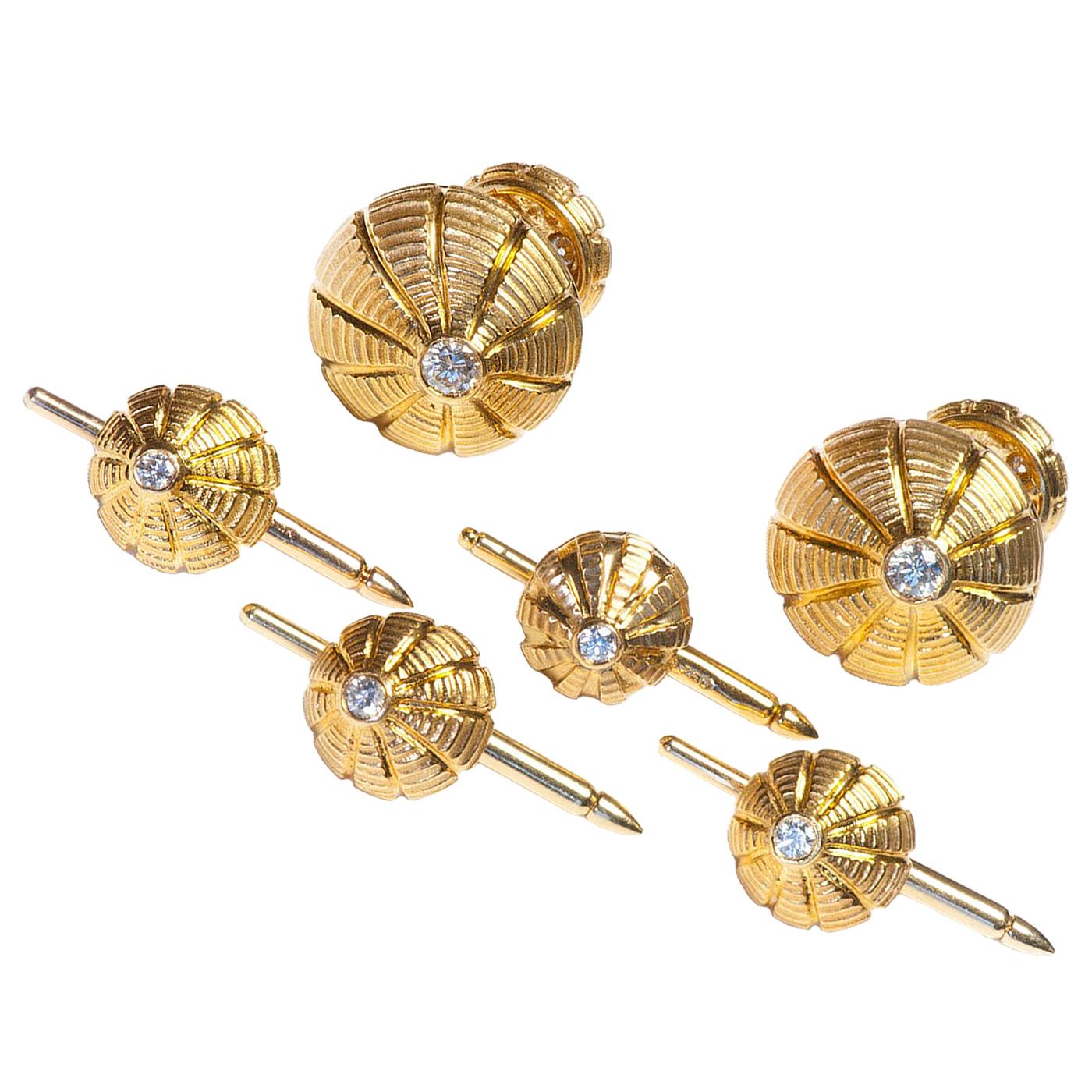 Taglio brillante Tiffany & Co. Schlumberger Taj Mahal diamante in oro 18 carati, set di gemelli e borchie per abito in vendita